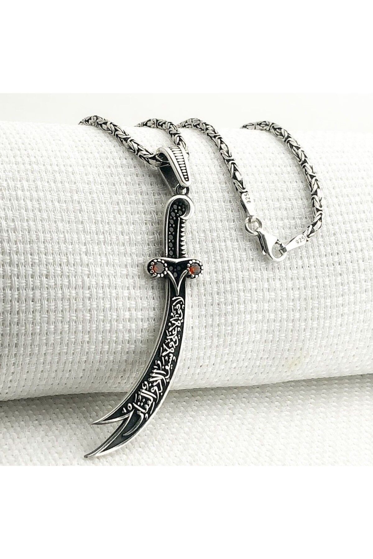 shop Kırmızı Taşlı La Feta İlla Ali La Seyfe İila Zulfikar Kral Zincir 925 Ayar Gümüş Erkek Kolye