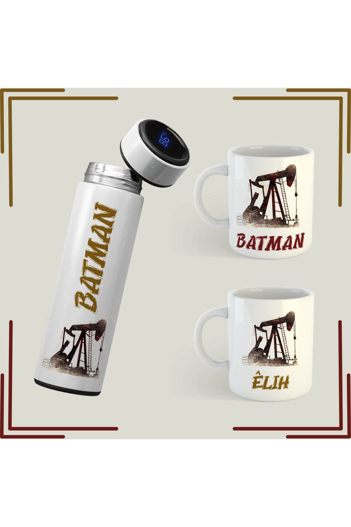 ZERYA Batman Temalı Kupa ve Termos - Batman Şehri Kupa Bardak ve Termosu (2 KUPA 1 TERMOS)