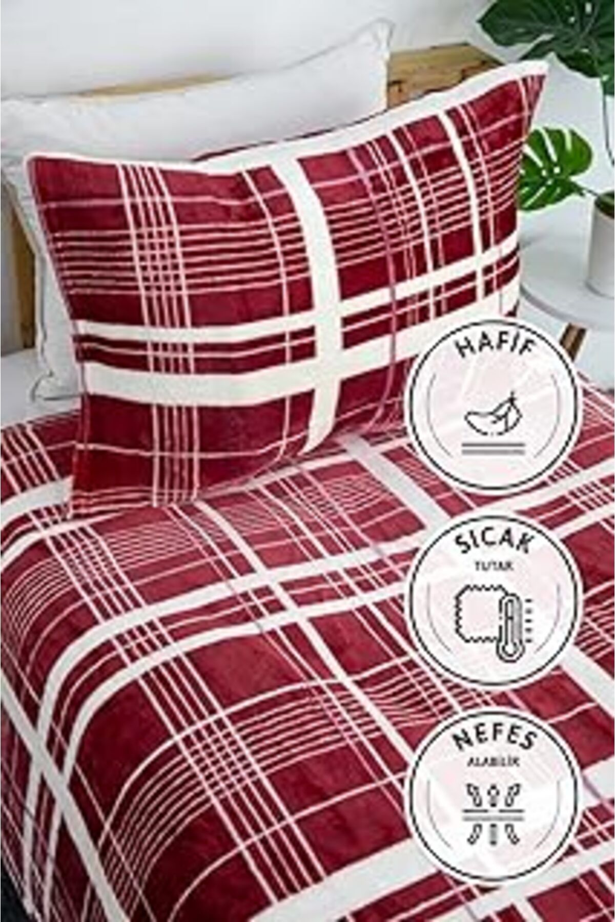 Mu Art Ahşap 2 Parça Woolly Tek Kişilik Battaniye Yatak Örtüsü Seti - Bordo