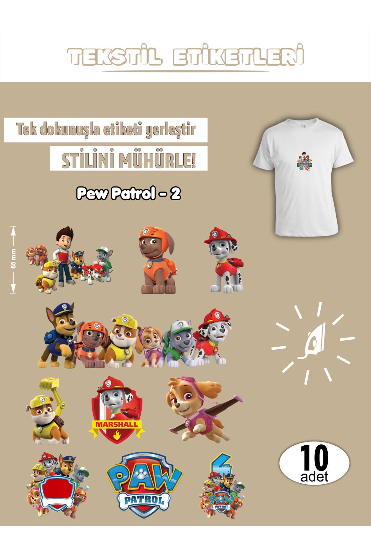 AGG Reklam Ütü Ile Yapışan Kıyafet Etiketi Paw Patrol-2 10lu Set