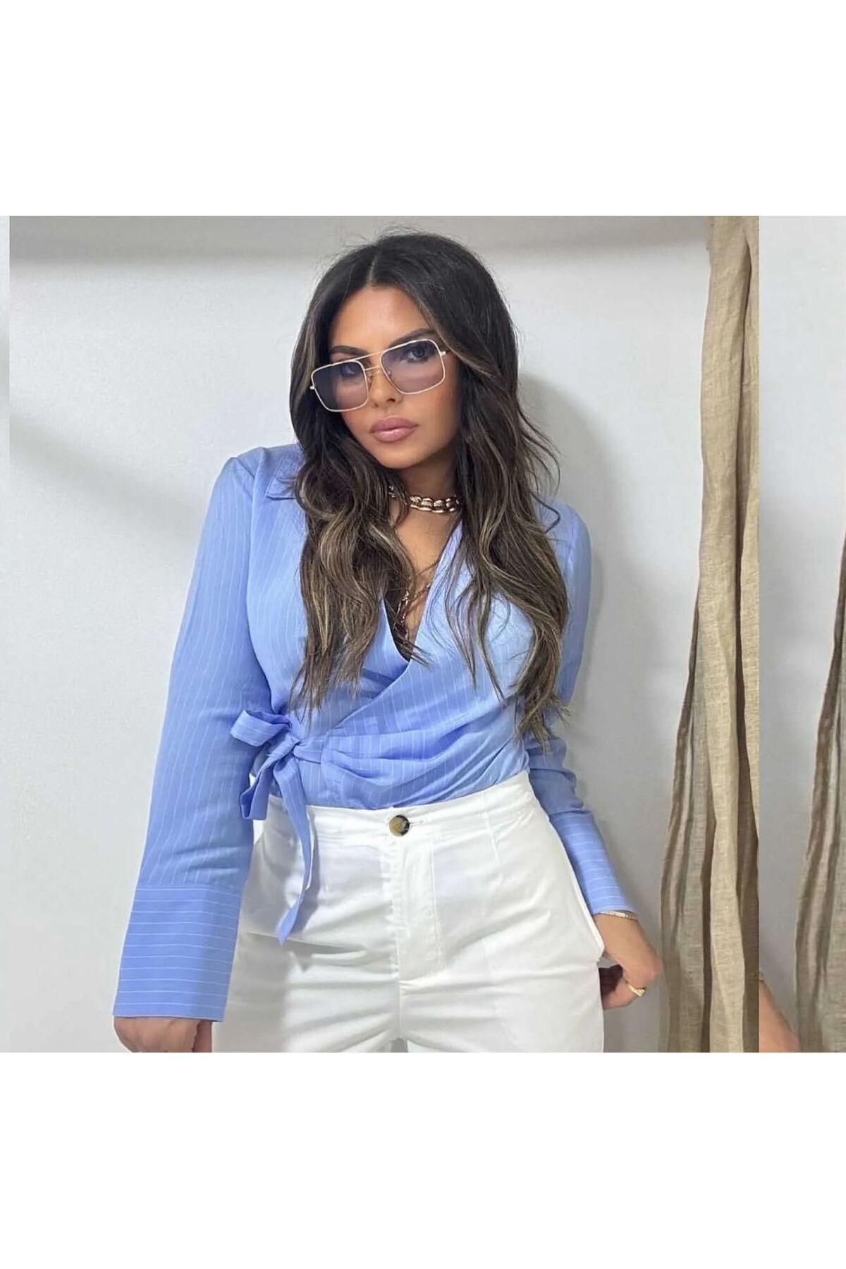 RENK RENK OUTLET 58699 YANDAN BAĞLAMALI ÇİZGİLİ GÖMLEK