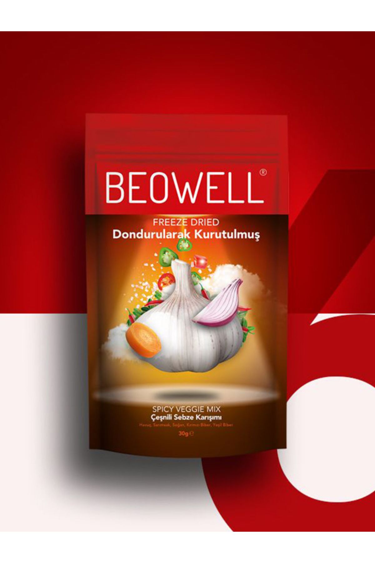 BEOWELL Spicy Veggie Mix 6'lı Set – Freeze Dried Dondurularak Kurutulmuş Baharatlı Sebze