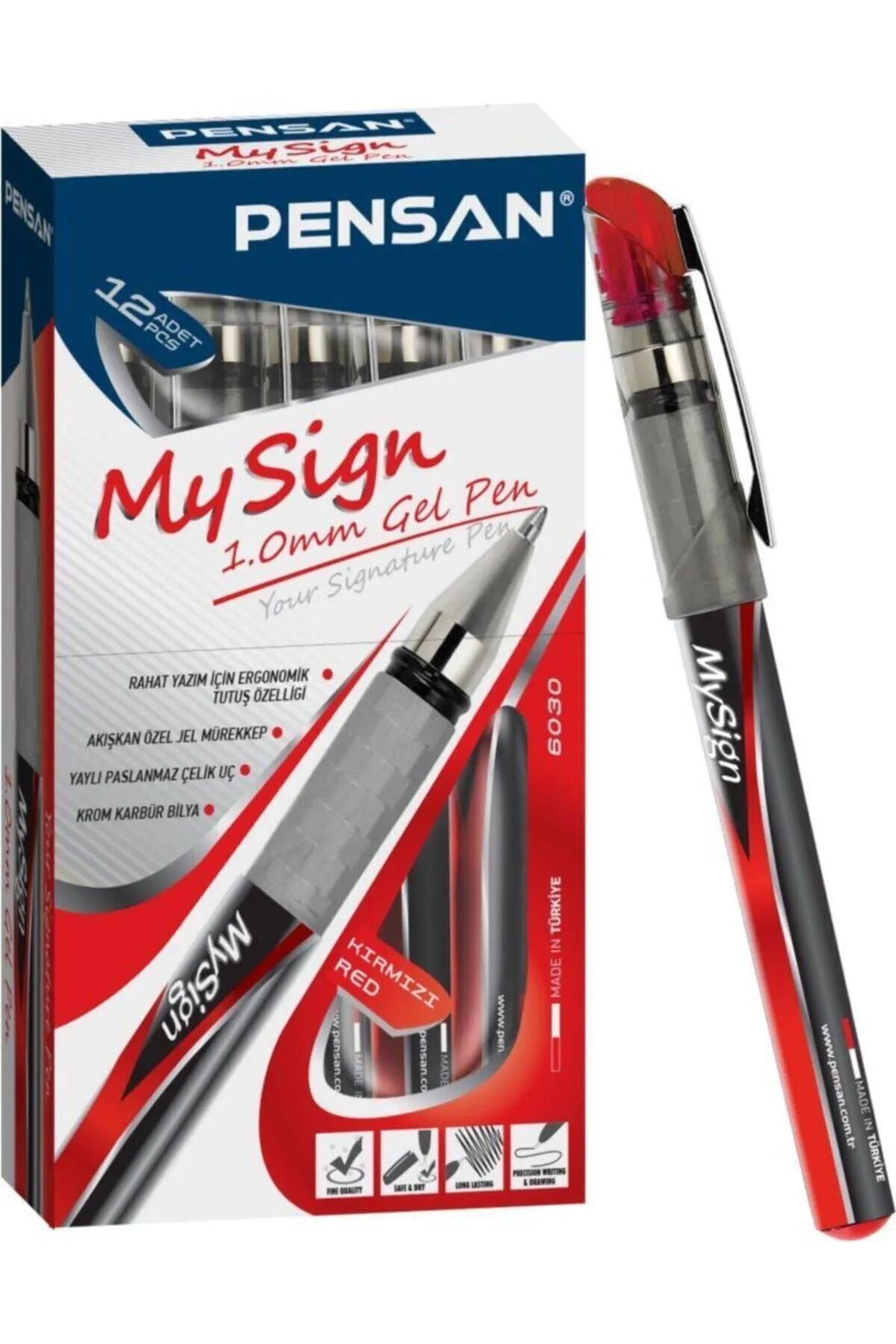 Pensan MY SİGN JEL İMZA KALEMİ 1.0 KIRMIZI 12 Lİ PAKET 6030