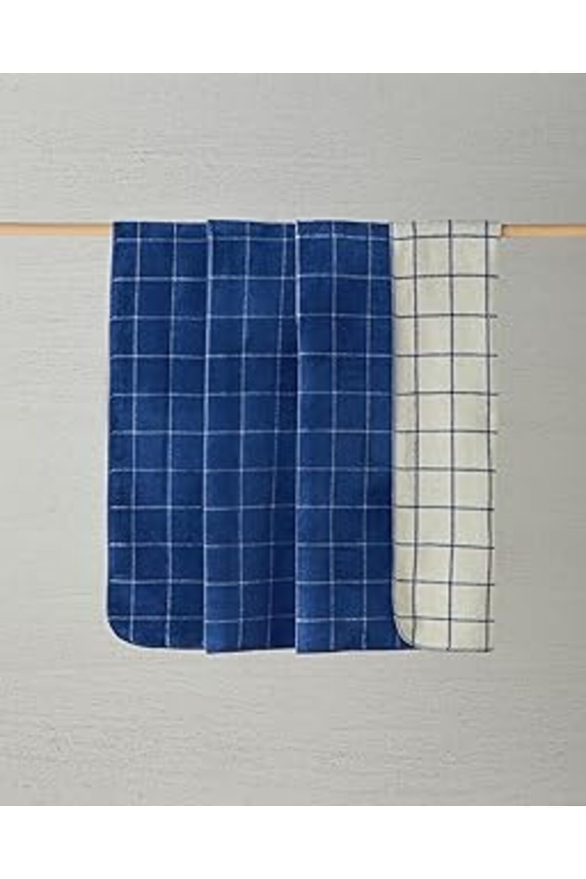 Mu Art Ahşap English Home Plain Check Pamuklu Çift Kişilik Battaniye Lacivert - Krem