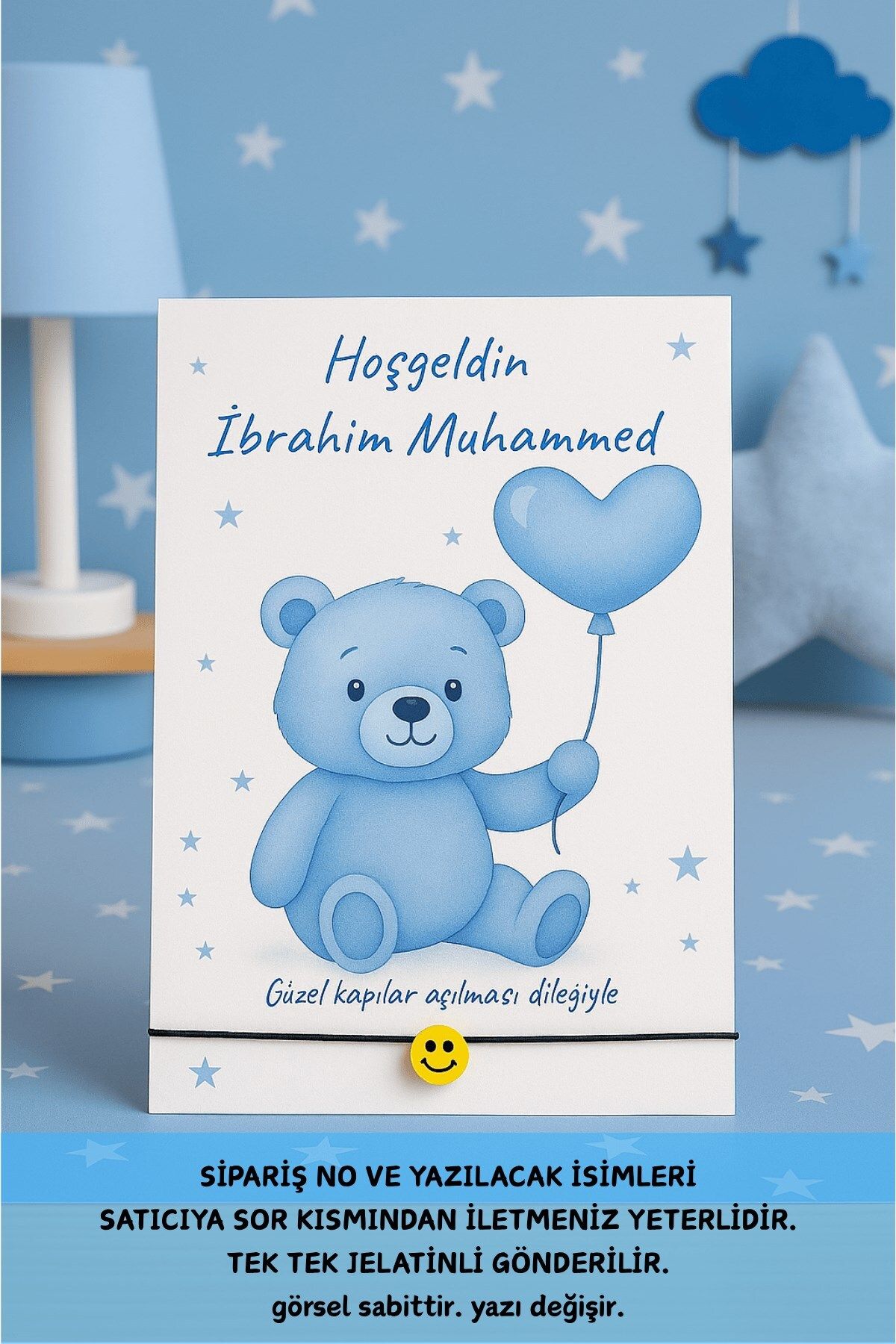 Emtory Home 30 Adet Emoji Erkek Bebek Hediyelik - Mavi Ayıcıklı Hediyelik - Mevlid Hediyesi - Sünnet Hediyesi