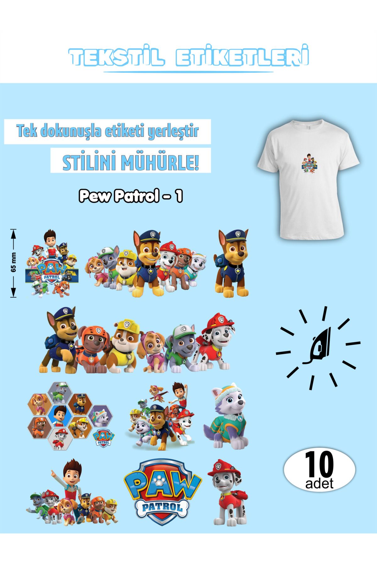 AGG Reklam Ütü Ile Yapışan Kıyafet Etiketi Paw Patrol-1 10lu Set