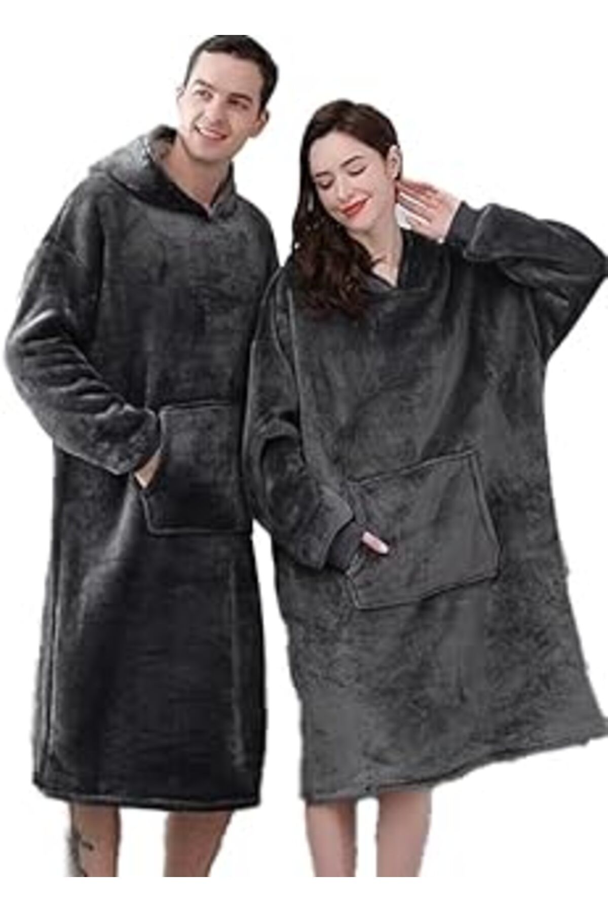 Mu Art Ahşap Mulberry Wellsoft Kapşonlu Giyilebilir Tv Battaniyesi Unisex Over Size - Antrasit