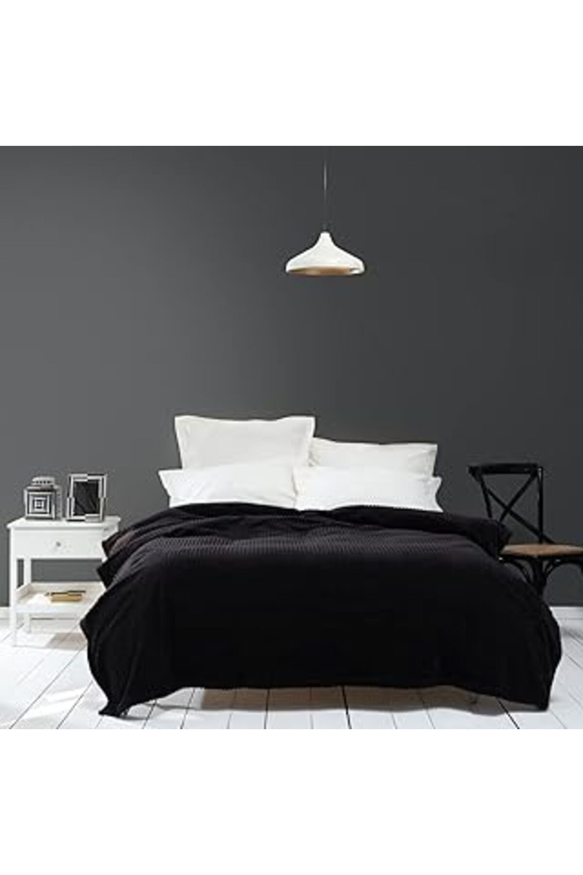 Mu Art Ahşap Karaca Home Joena Siyah Çift Kişilik Battaniye