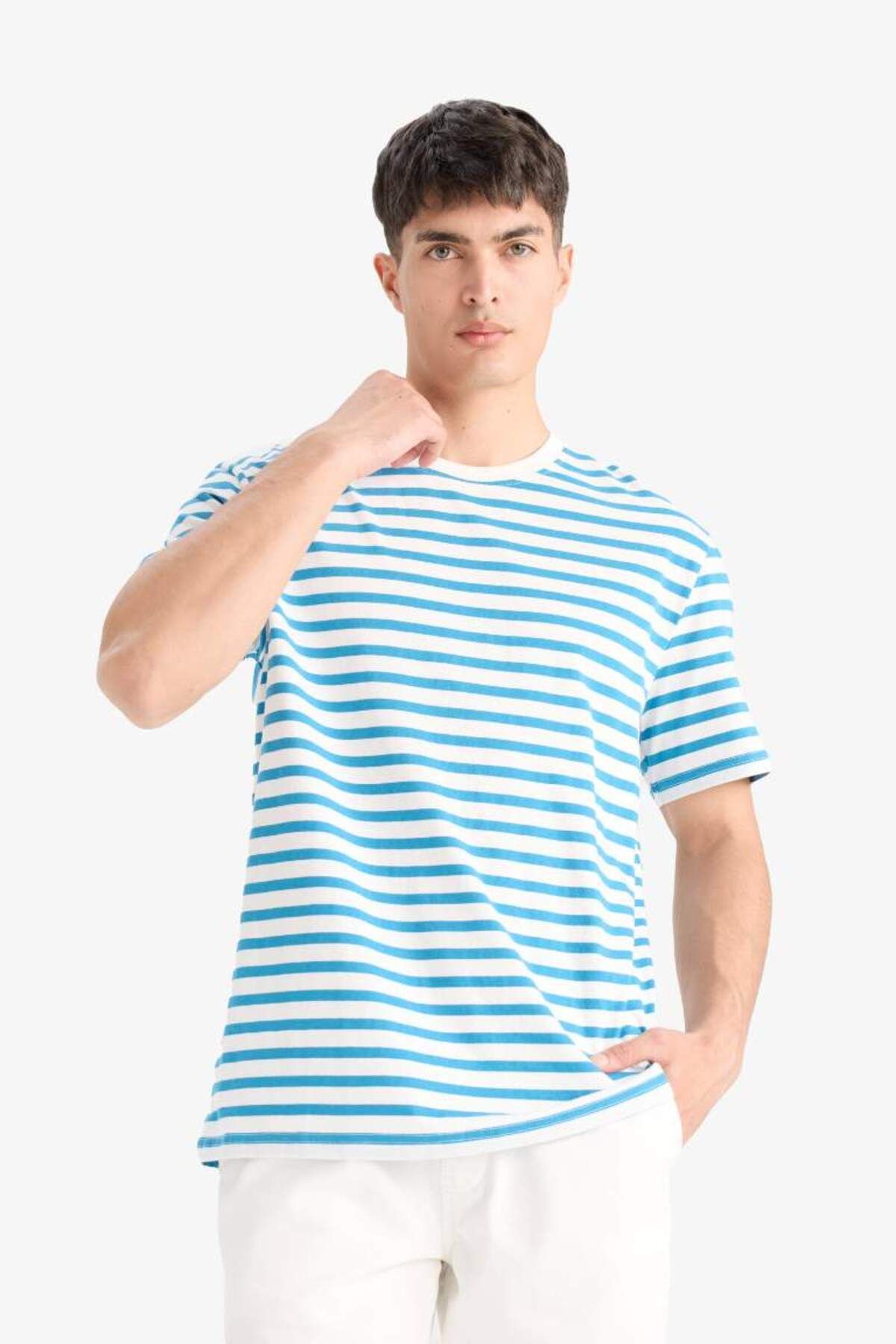 DeFacto-Tricou cu mânecă scurtă din bumbac cu dungi, sezon nou 4