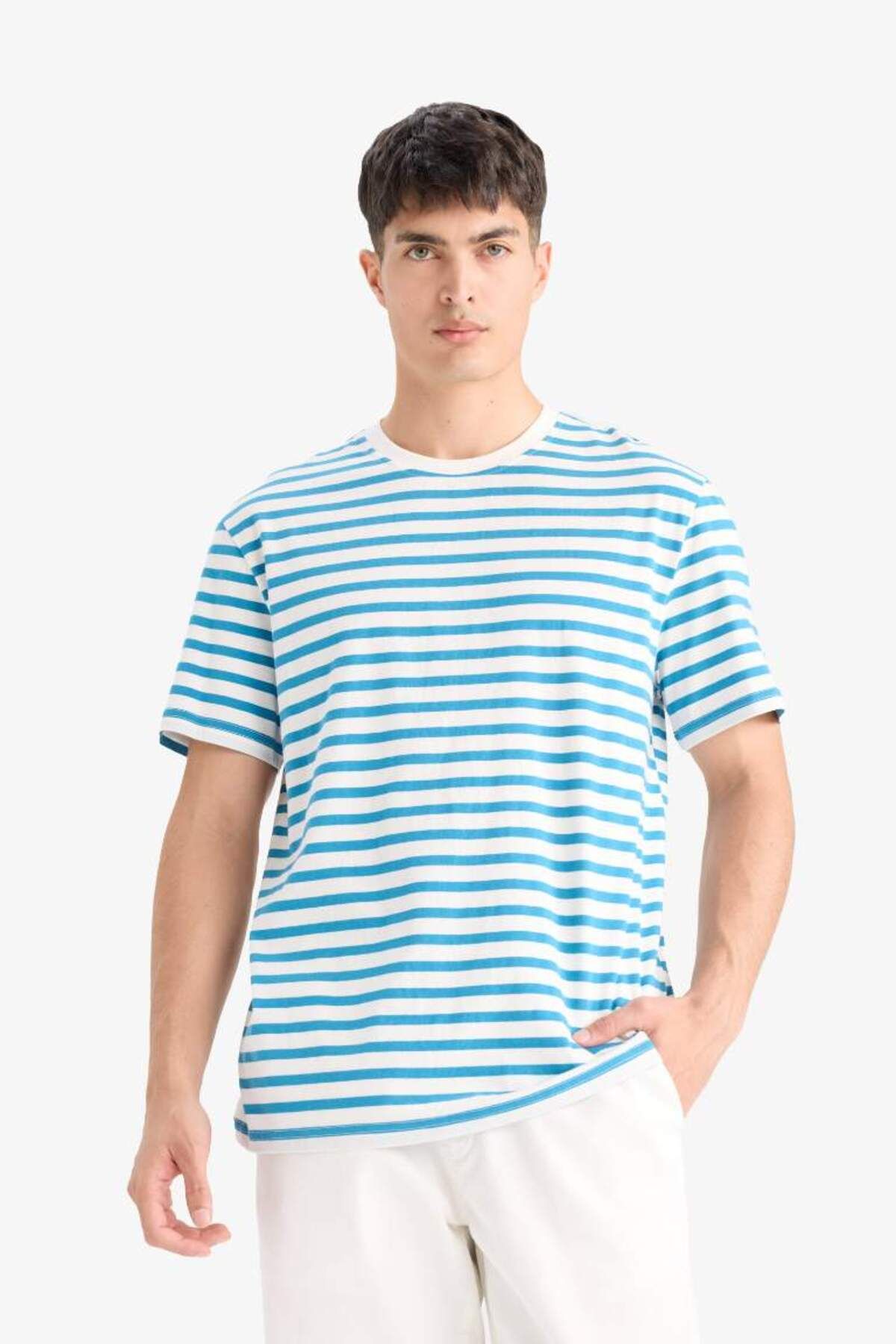 DeFacto-Tricou cu mânecă scurtă din bumbac cu dungi, sezon nou 3