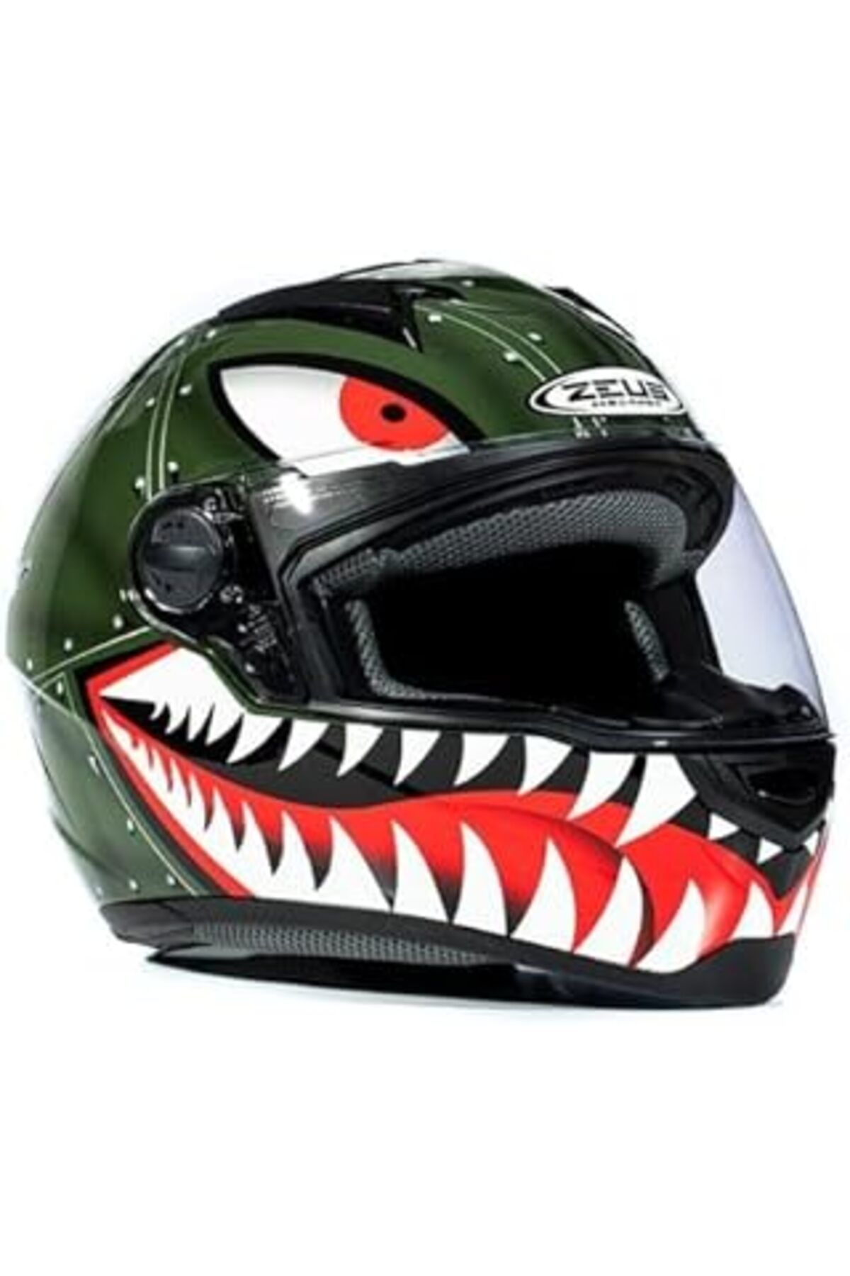 Mu Art Ahşap Zeus Zs-811A Al38 Motosiklet Kaskı Kapalı Kask Green Silver Xs