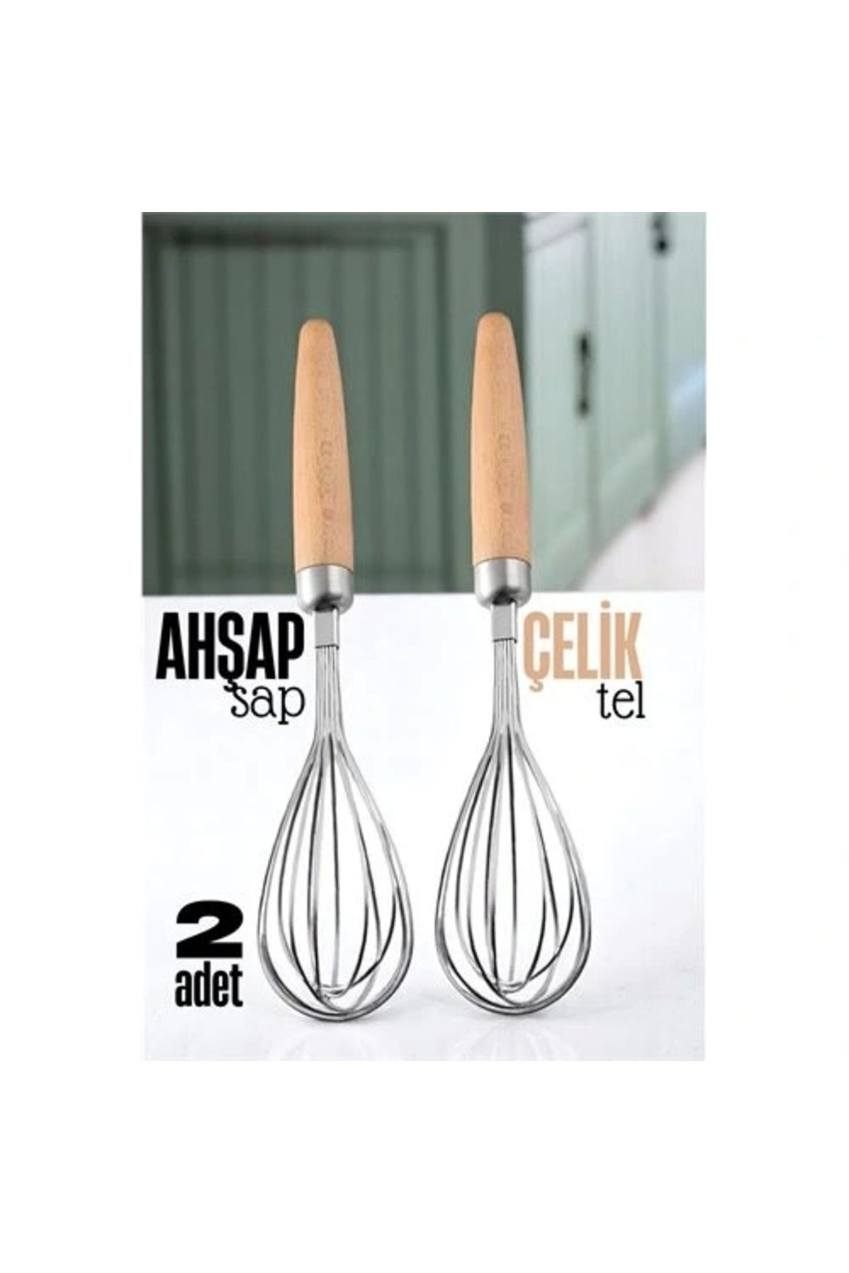 OurStyles Ahşap Saplı Çelik Çırpıcı - Yumurta ve Sos Çırpıcı, Mutfak Çırpıcısı, Çırpma Teli