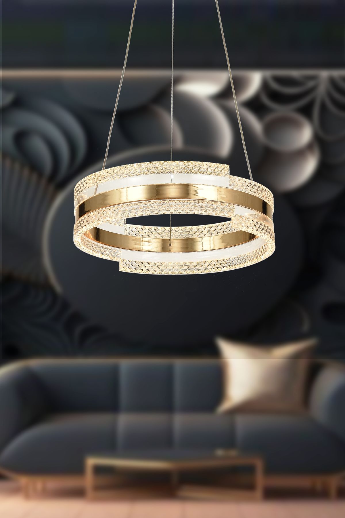 Avizemoda Savona 40 Cm Dimmer Kumandalı 3 Renk Ledli (SARI-BEYAZ-GÜN IŞIĞI) Modern Akrilik Avize -gold