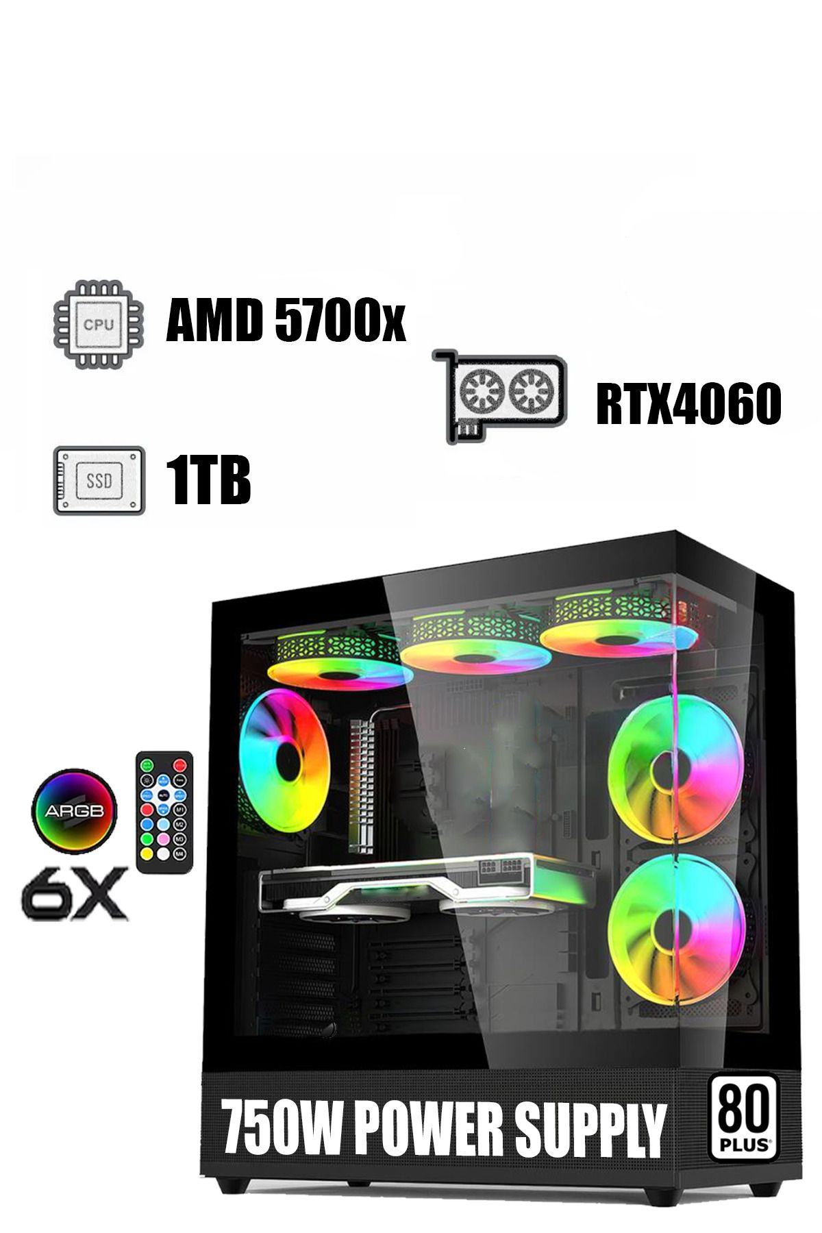 Dmc N308 (PUBG,GTA 5) Ryzen 7 5700x,32GB RAM,1tb M.2,RTX4060 8GB,sıvı Soğutmalı Oyuncu Bilgisayarı