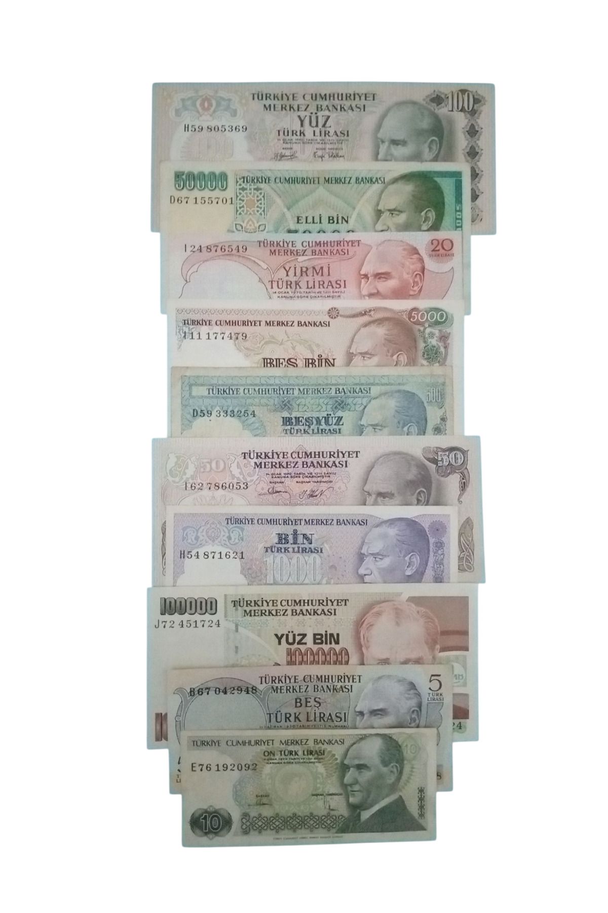 Yediotuz 6. 7. Emisyon 10 Adet Koleksiyon Kağıt Para Eski Para Hobi Hediye Antika Para