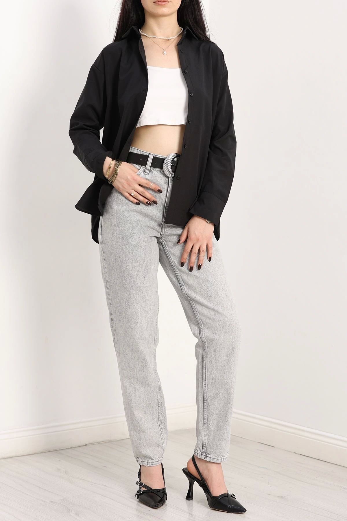 OurStyles Terikoton Oversize Gömlek Siyah - 30829.1949.