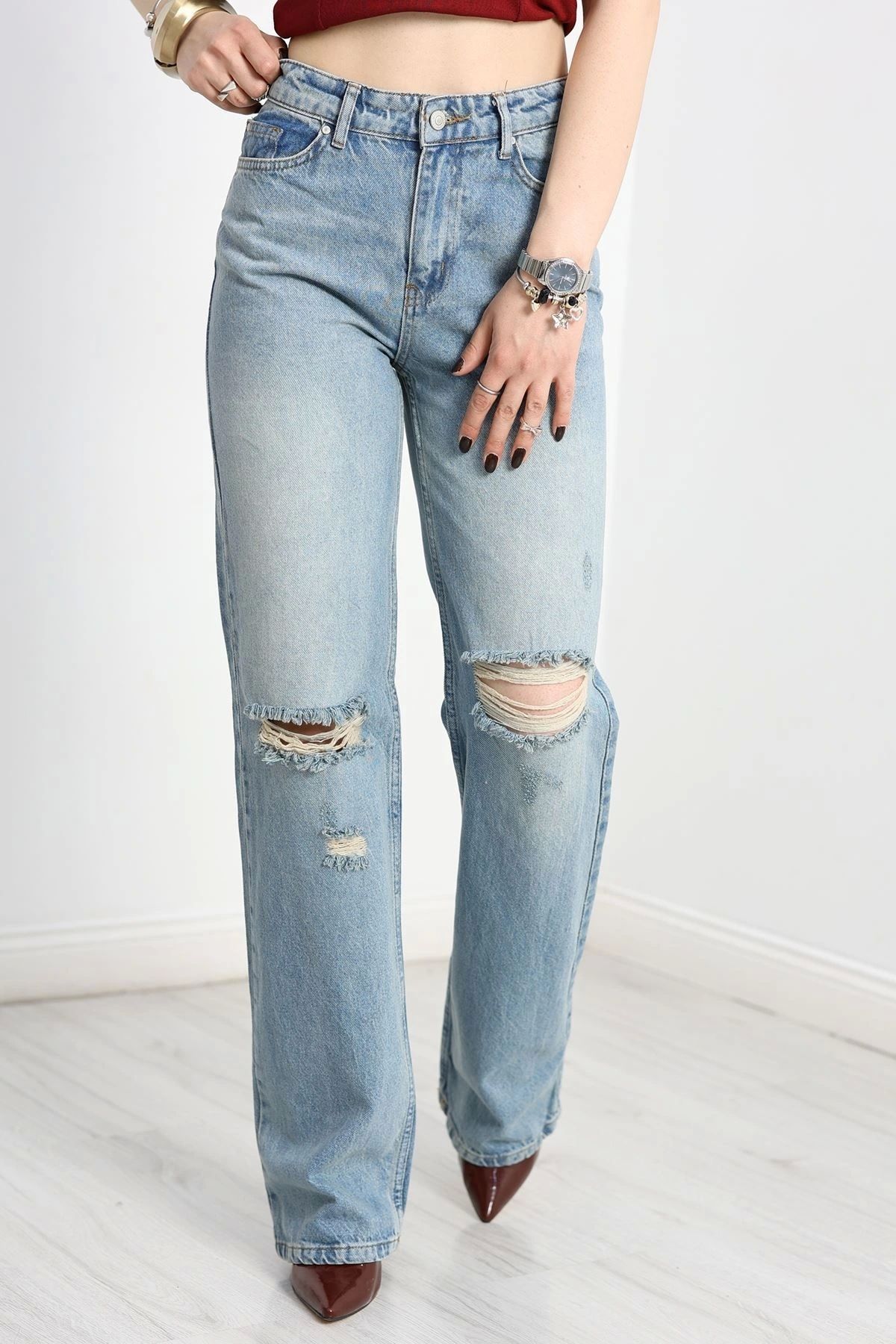 OurStyles Lazerli Palazzo Kot Pantolon Mavi - 30864.1904.