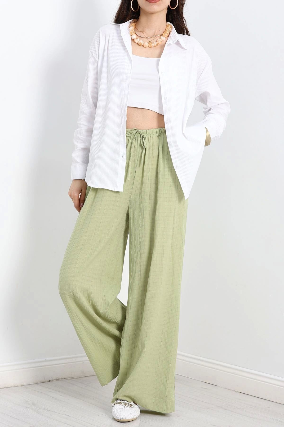 OurStyles Çizgili Terikoton Gömlek Beyaz13 - 80018.147.
