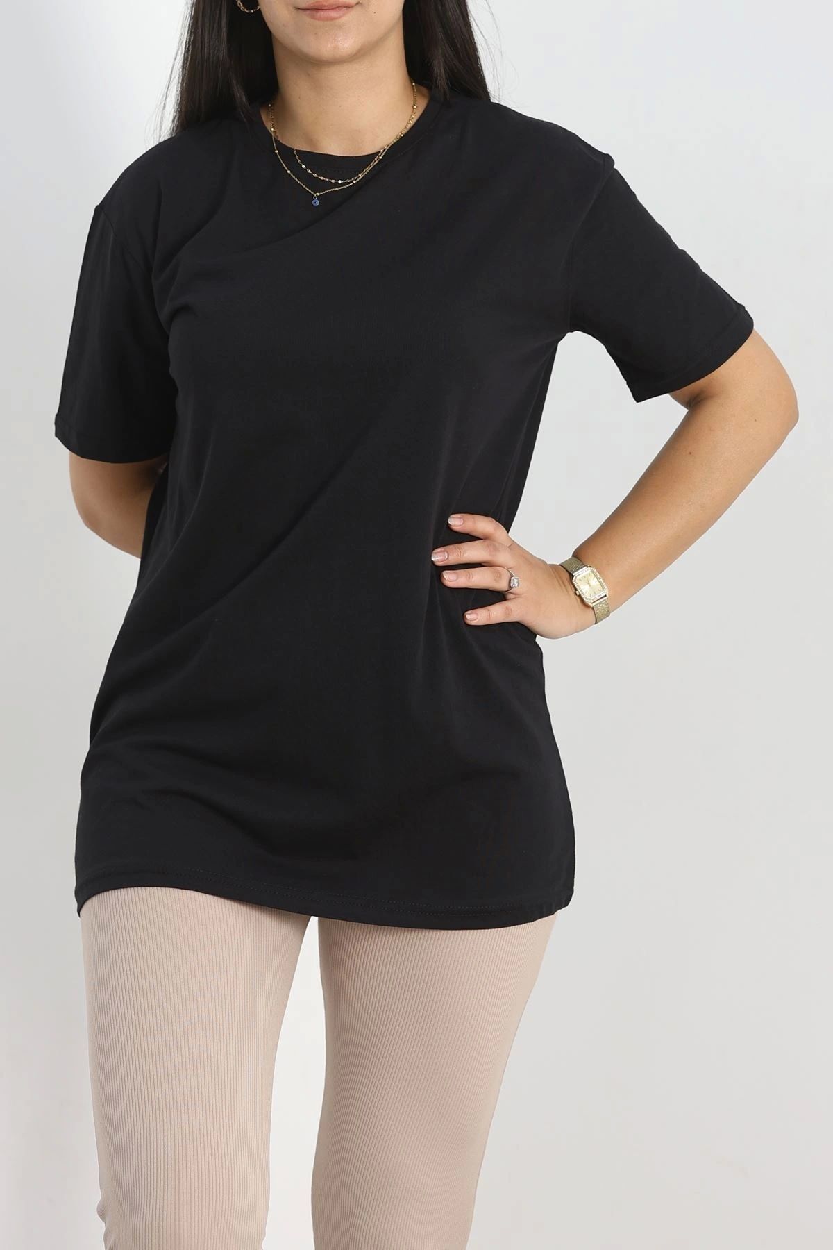 OurStyles Büyük Beden Bisiklet Yaka Lüks Penye Tişört Siyah - 80666.1878.