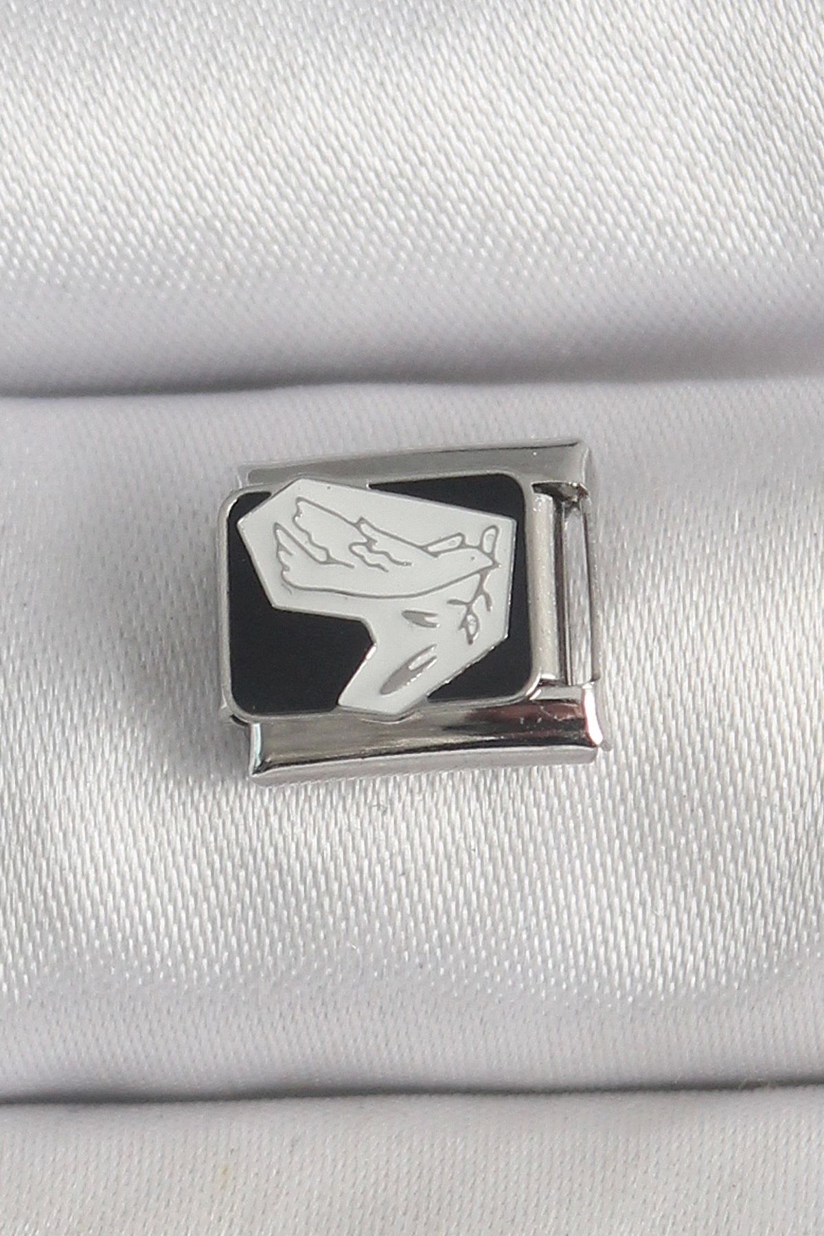 OurStyles 316L Çelik Gümüş Renk Siyah Beyaz Kuş İşlemeli Nomination Charm - TJ-BC1389