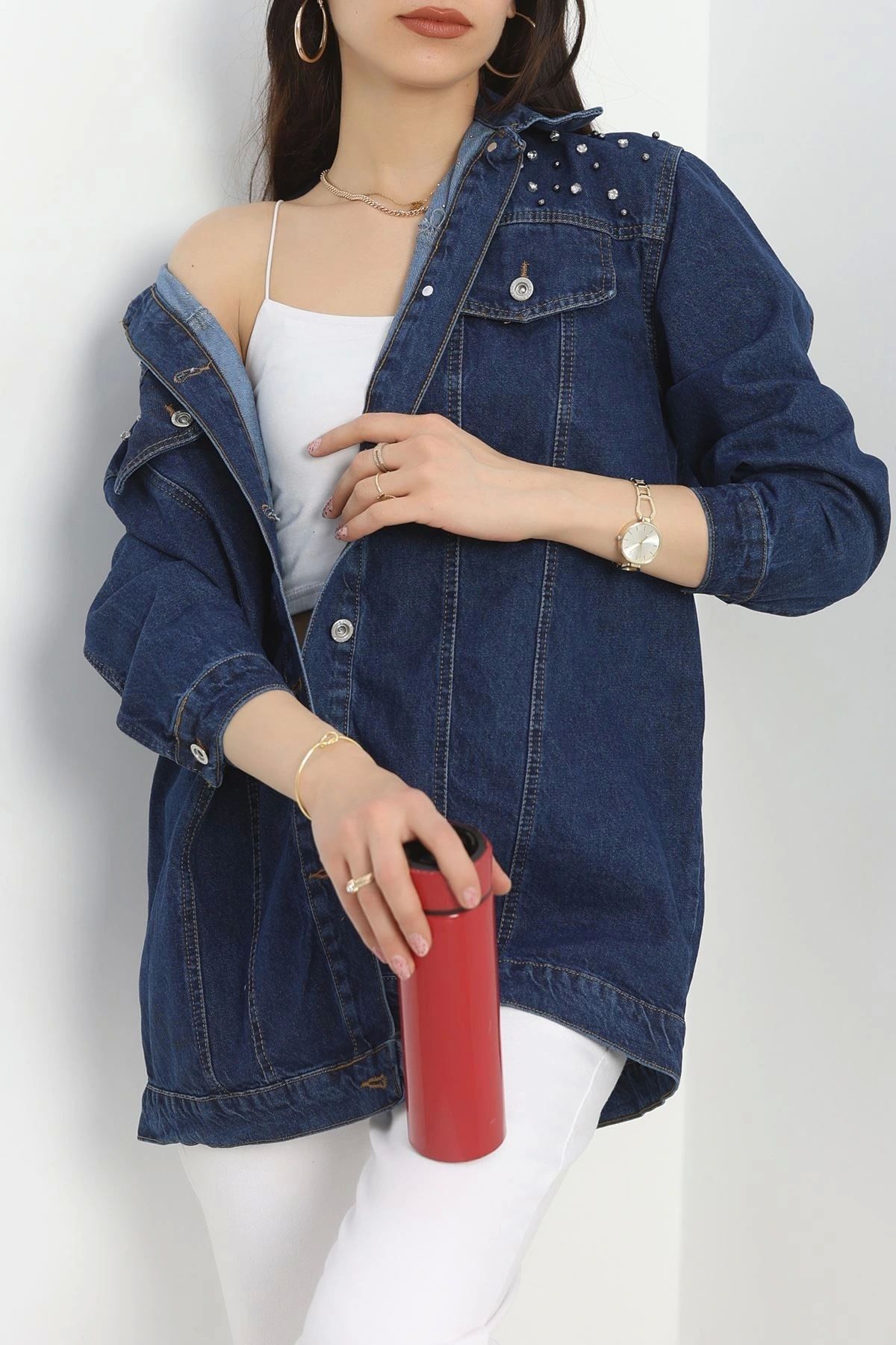 OurStyles Taşlı Kot Ceket Koyumavi1 - 10003.1778.
