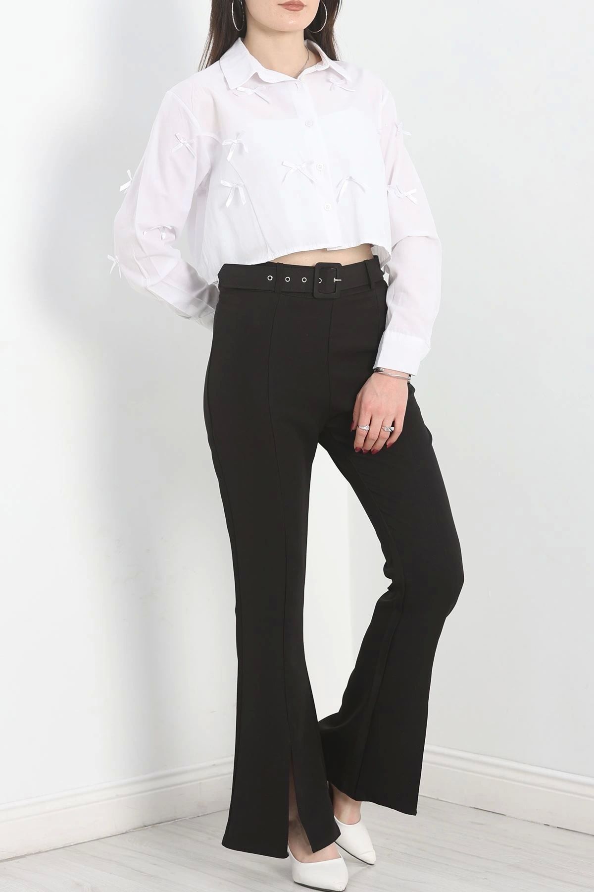 OurStyles Kemerli İspanyol Paça Pantolon Siyah - 30373.1397.