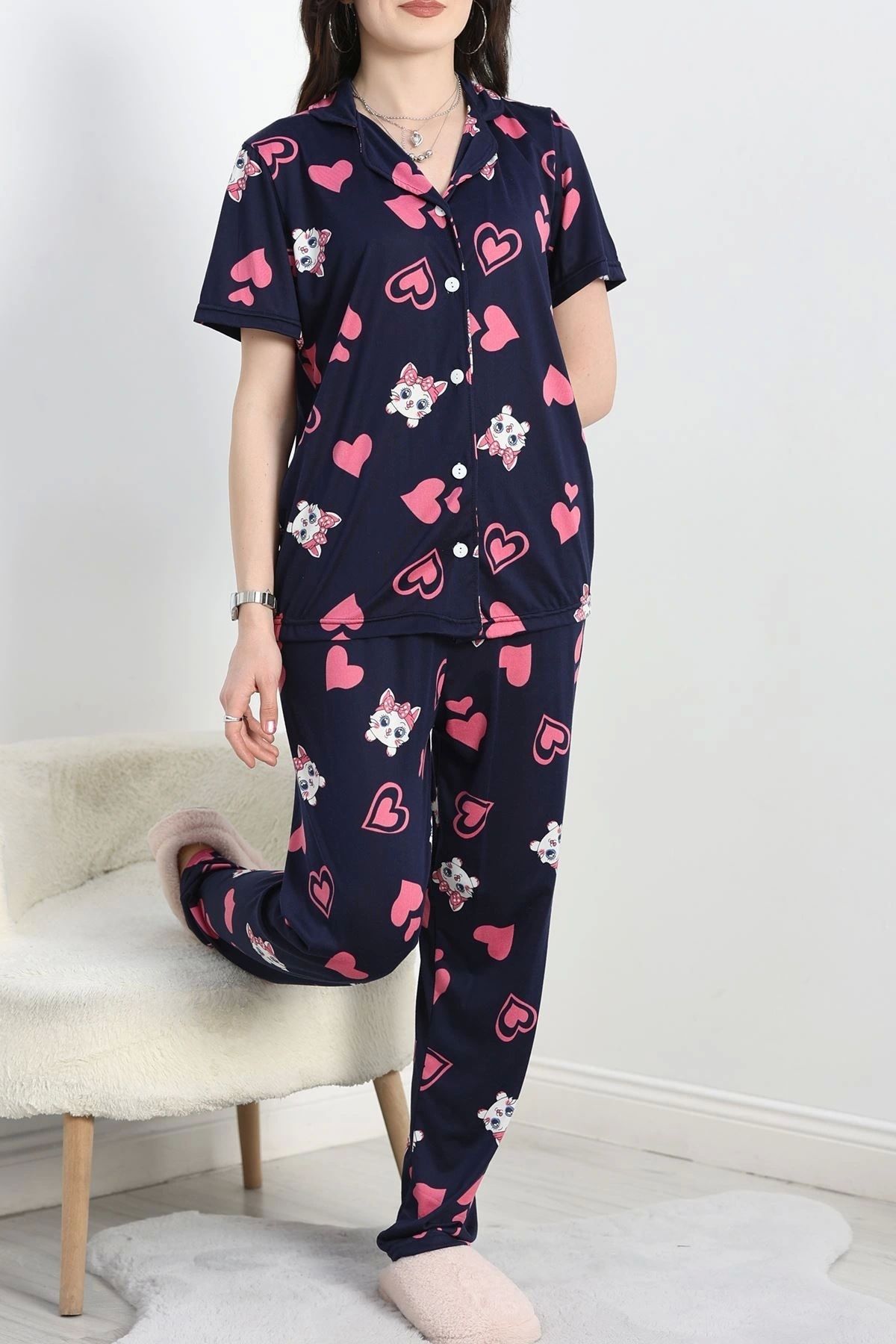 OurStyles Milan Kumaş Düğmeli Pijama Takımı Lacipembe - 50145.1857.