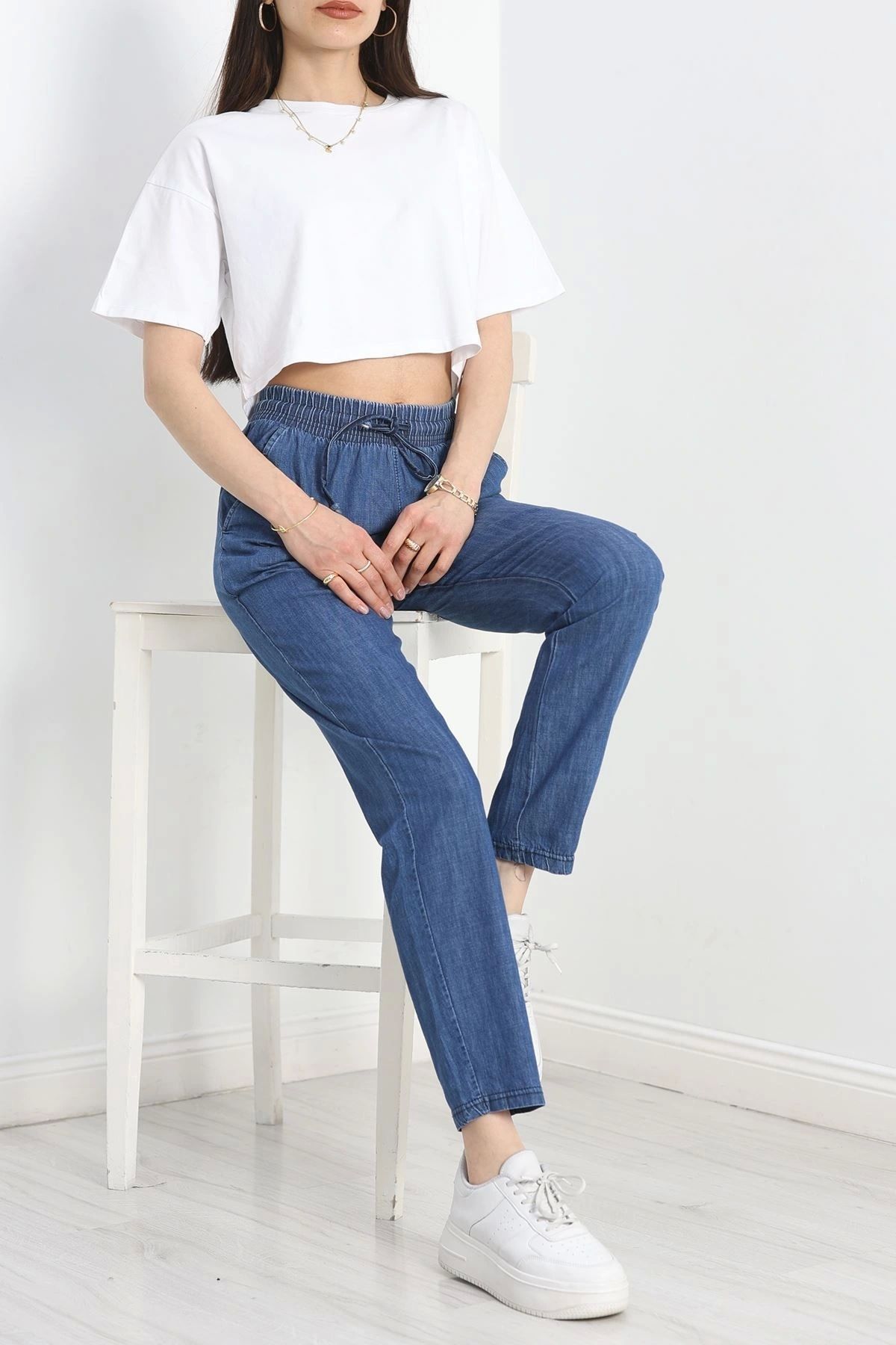OurStyles Bel Lastikli Pantolon Mavi - 40744.1431.