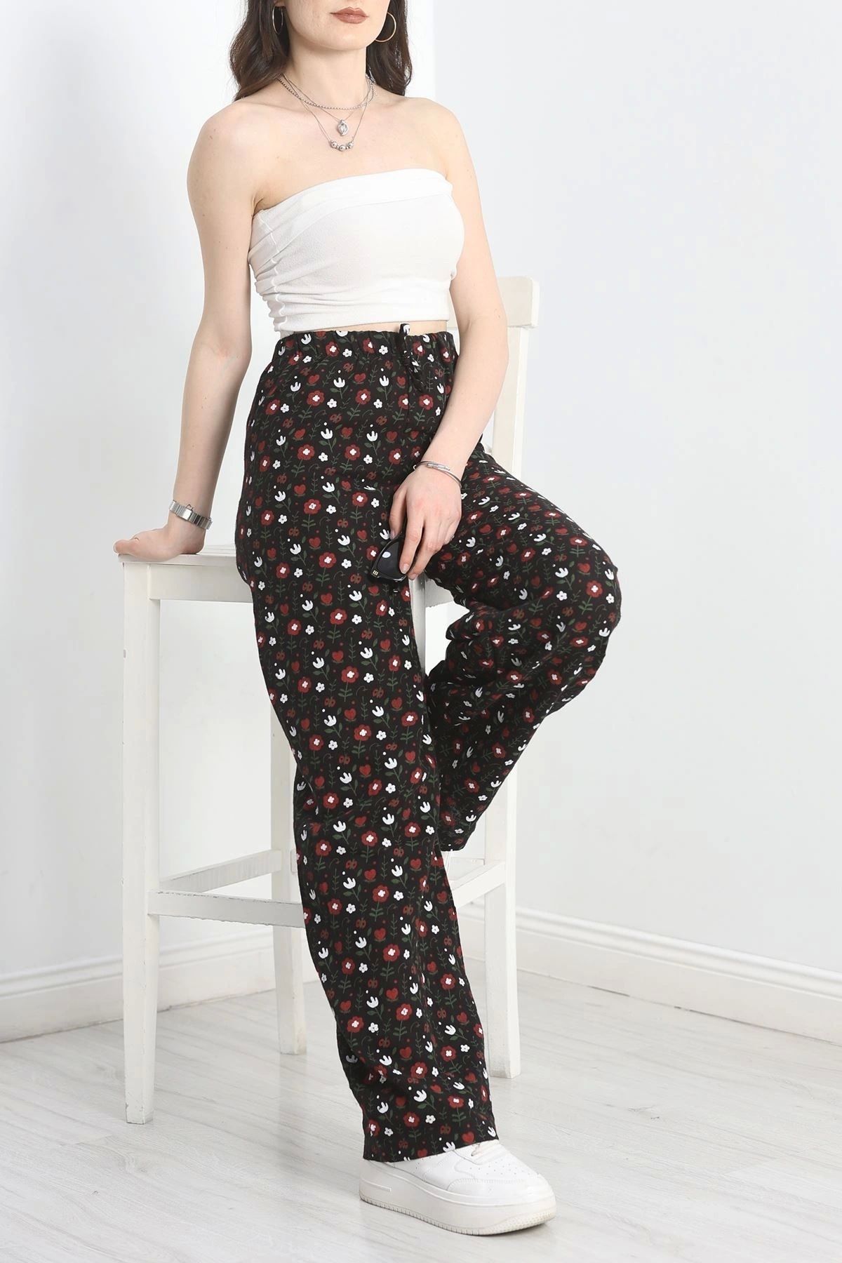 OurStyles Desenli Keten Pantolon Siyahbeyaz - 40997.701.