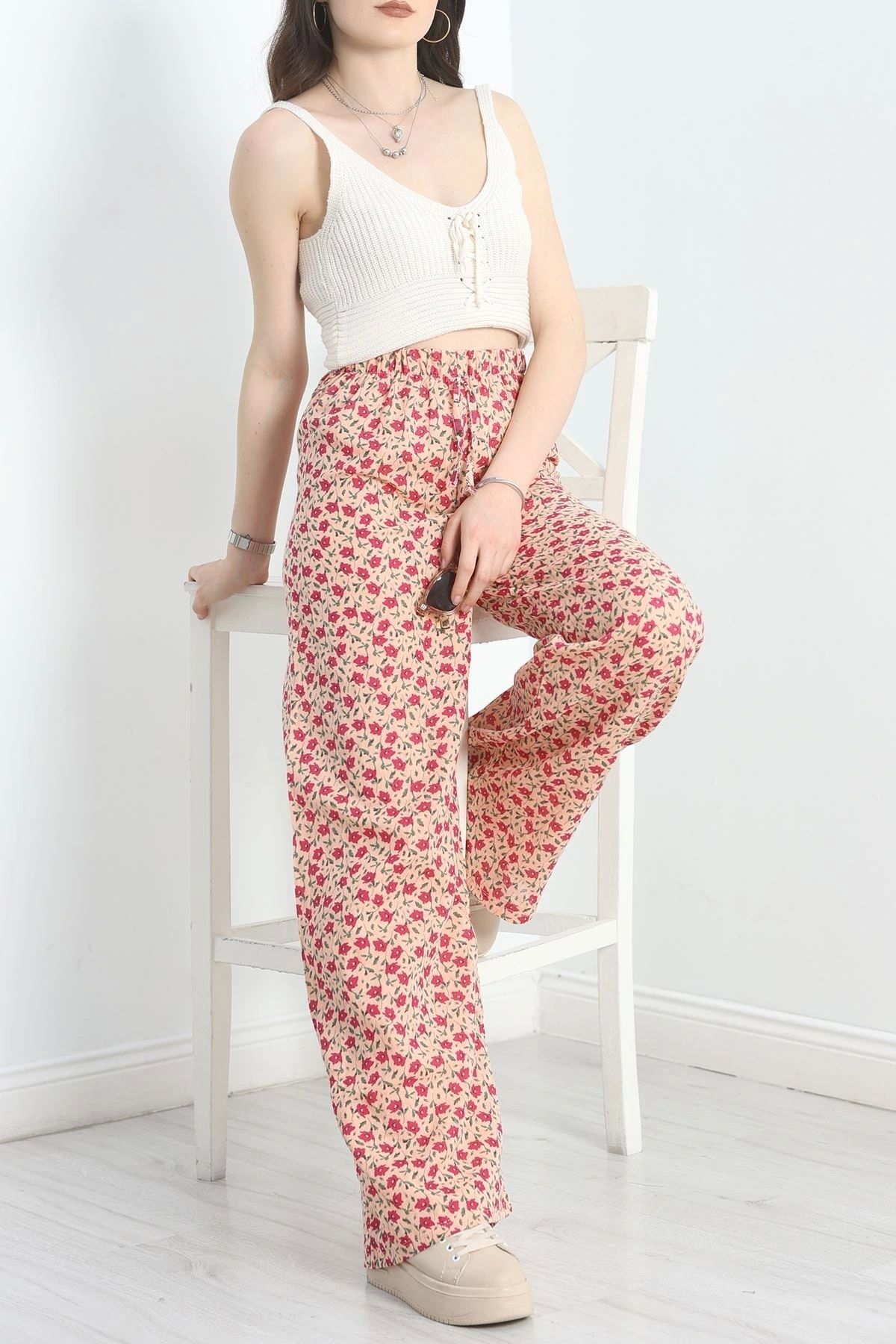 OurStyles Desenli Keten Pantolon Somonfuşya - 40997.701.