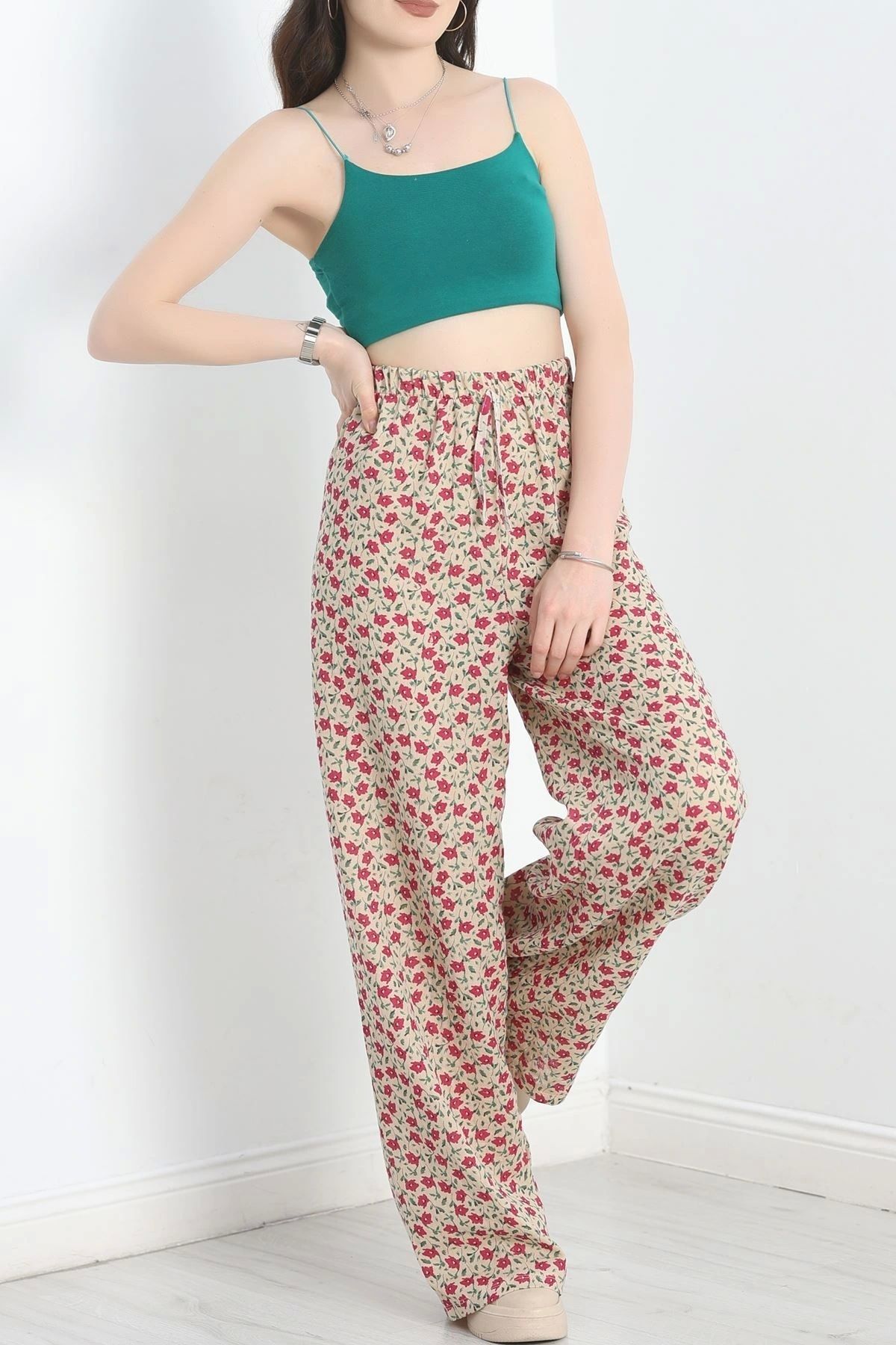 OurStyles Desenli Keten Pantolon Bejfuşya - 40997.701.