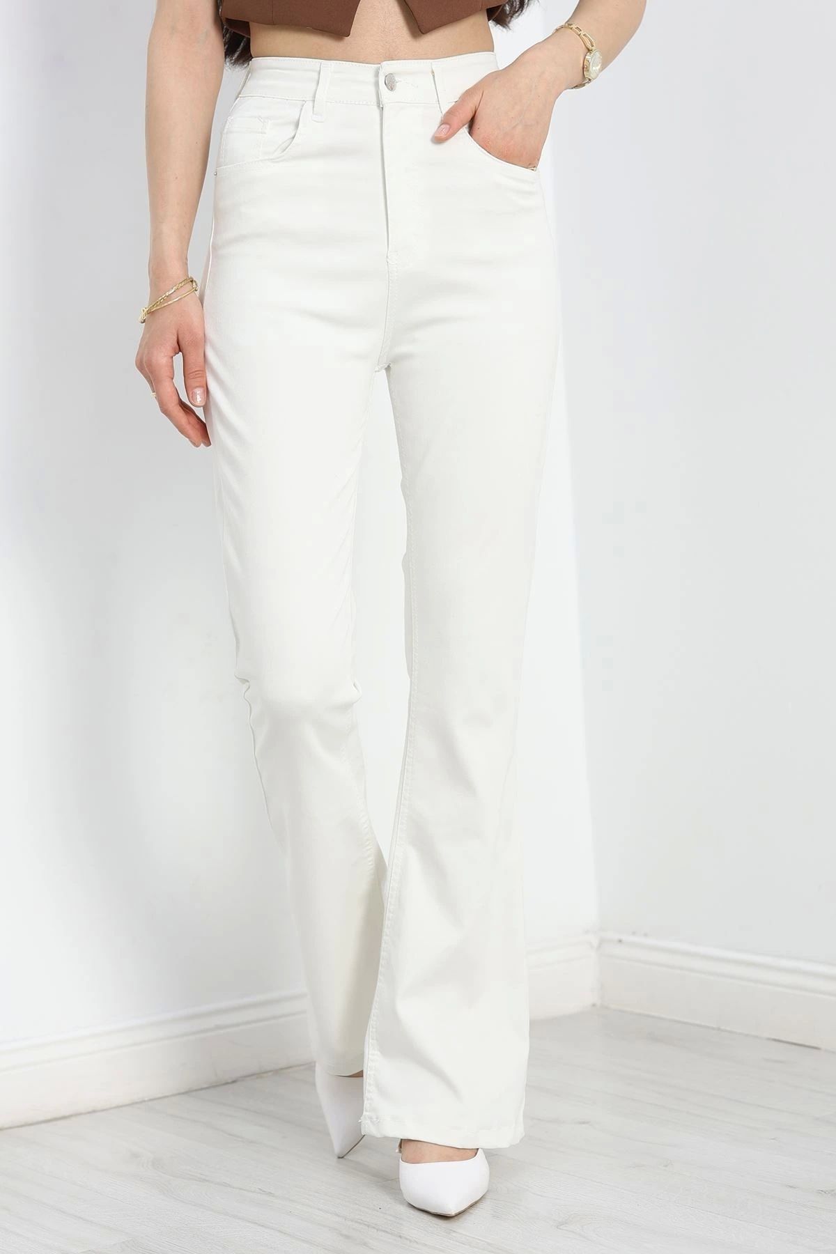 OurStyles Power Likra İspanyol Kot Pantolon Beyaz - 70171.2001.