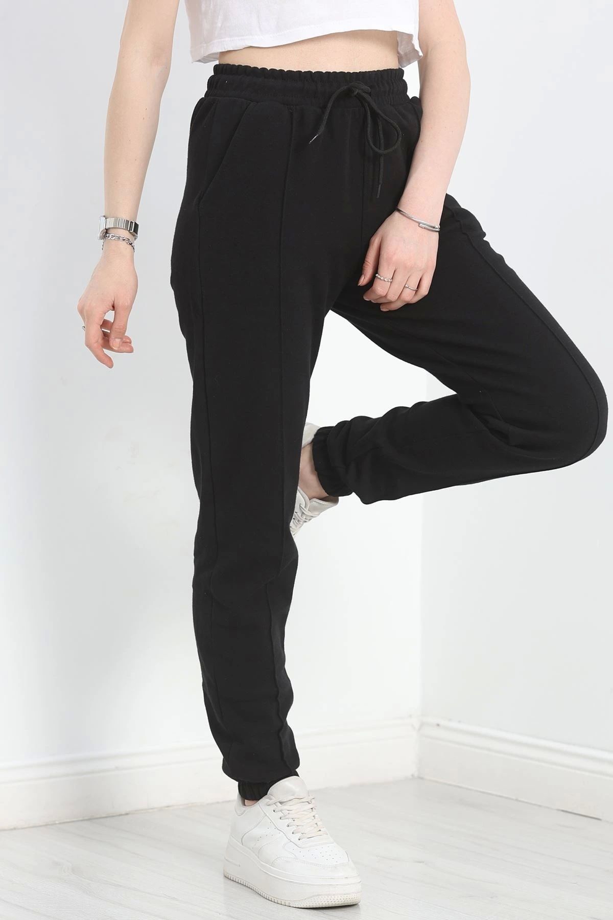 OurStyles Double Face Kumaş Paça Lastikli Eşofman Altı Siyah - 40555.1431.