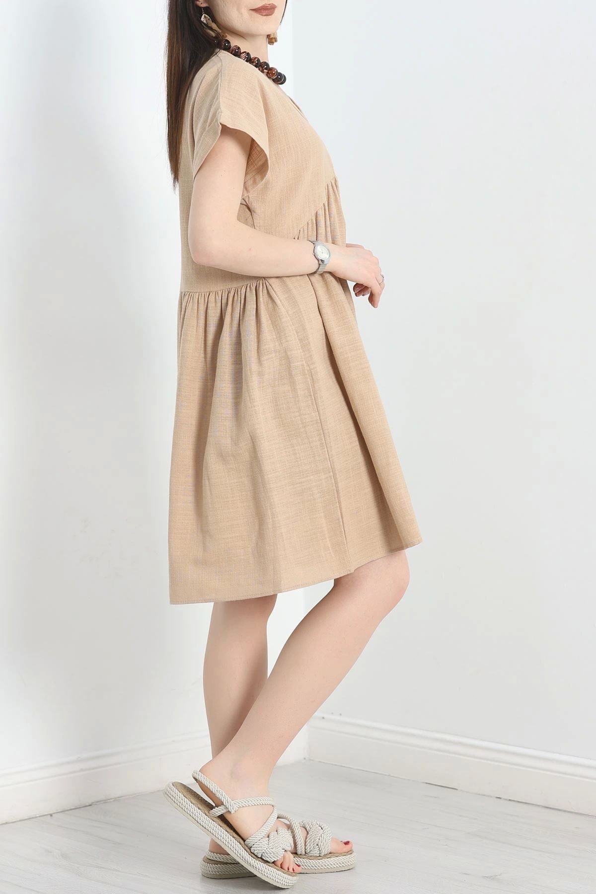 OurStyles Keten Kumaş Elbise Vizon3 - 40980.701.