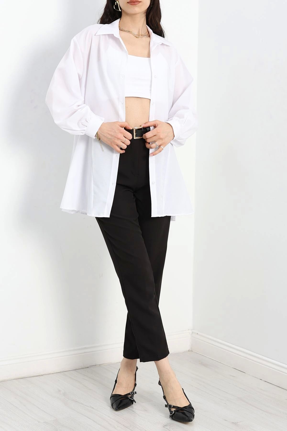 OurStyles Kalp Kemerli Gömlek Beyaz - 50337.255.