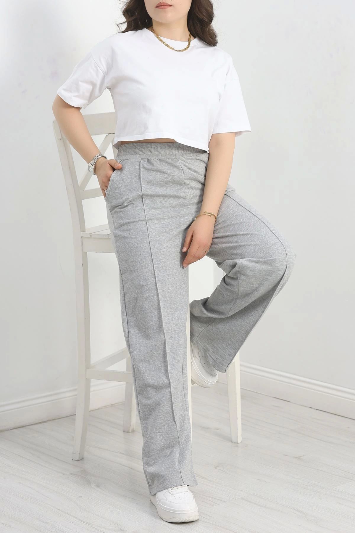 OurStyles Büyük Beden Çımalı Eşofman Altı Gri - 30281.1878.