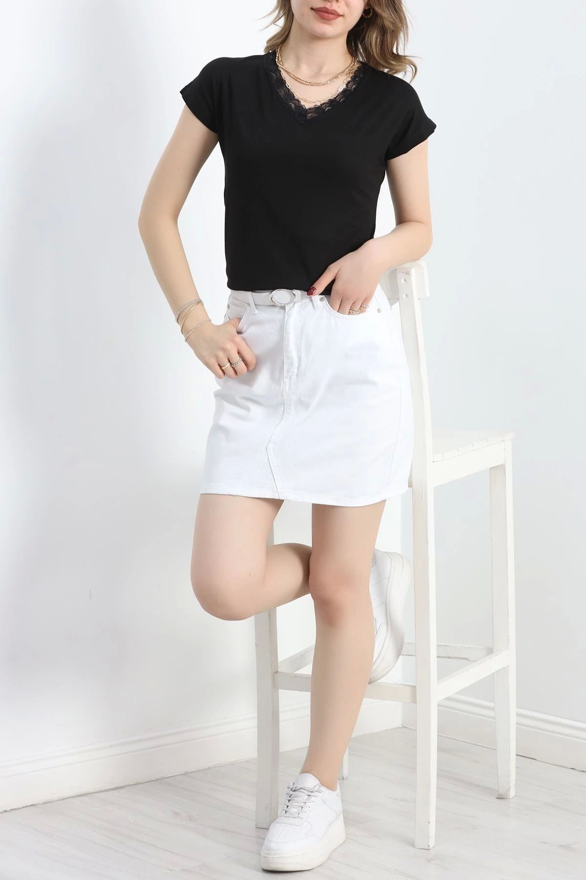 OurStyles Yakası Dantelli Bluz Siyah - 20777.599.