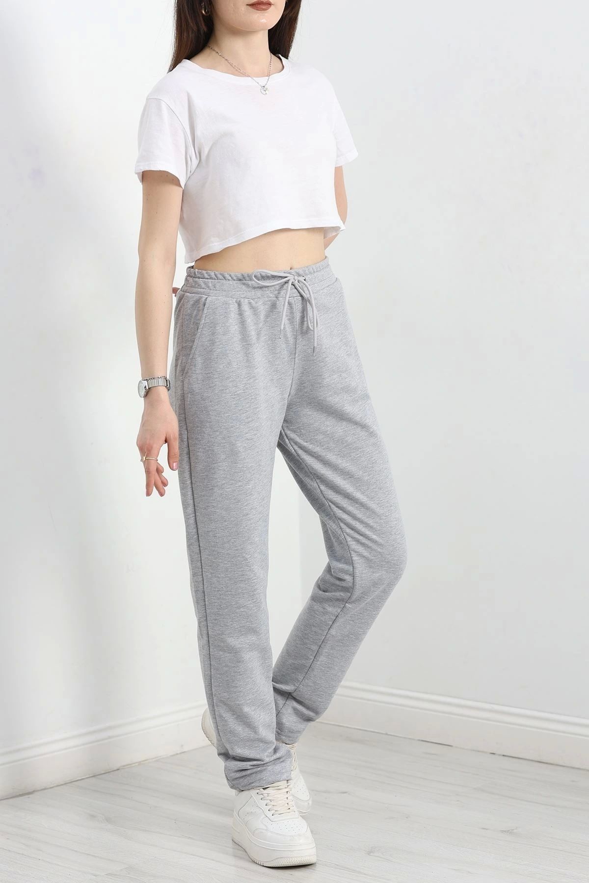 OurStyles A Kalite 2 İplik Düz Paça Eşofman Altı Gri - 40509.1431.