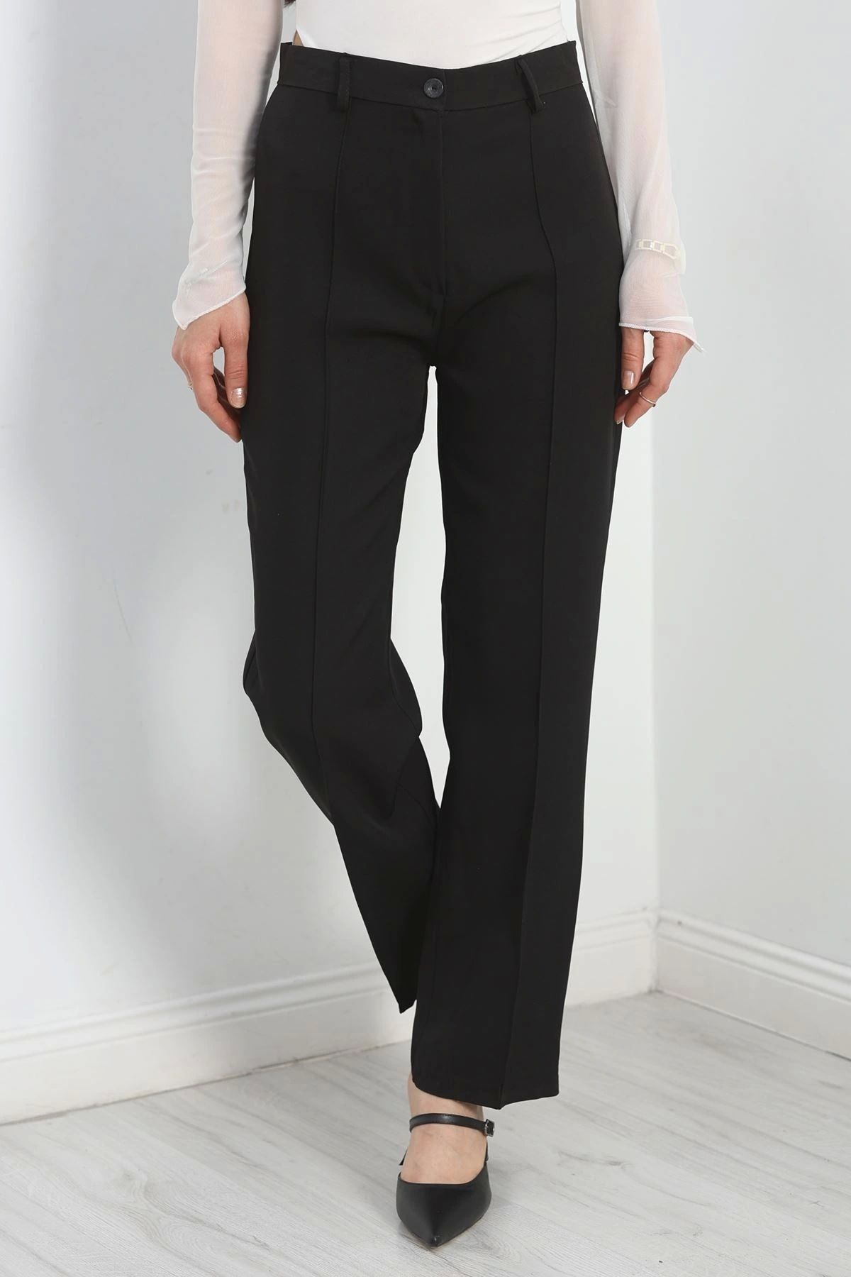 OurStyles Dabıl Kumaş Çımalı Palazzo Pantolon Siyah - 30389.1397.