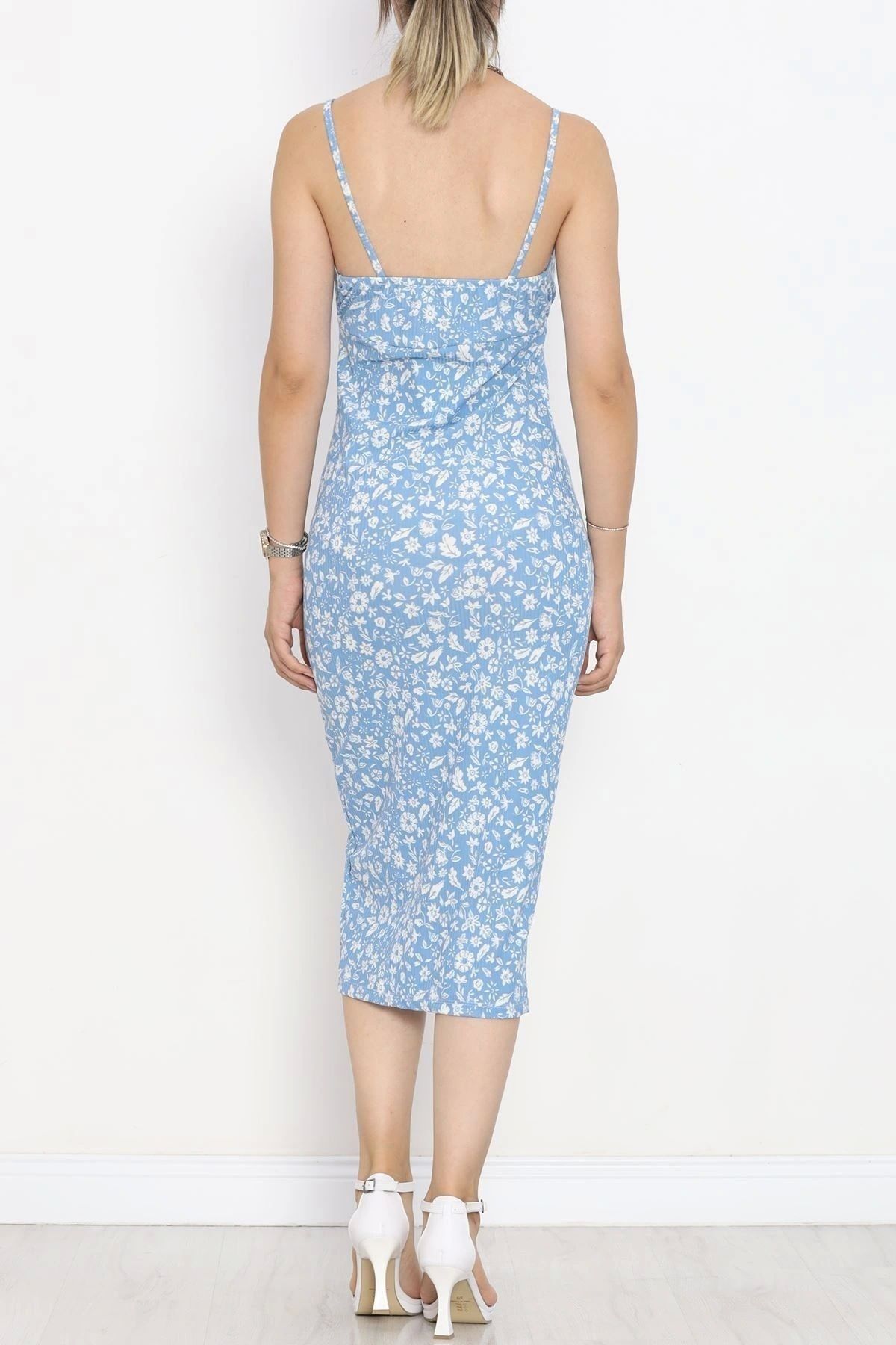 OurStyles Askılı Desenli Elbise Açıkmavi - 650.1247.