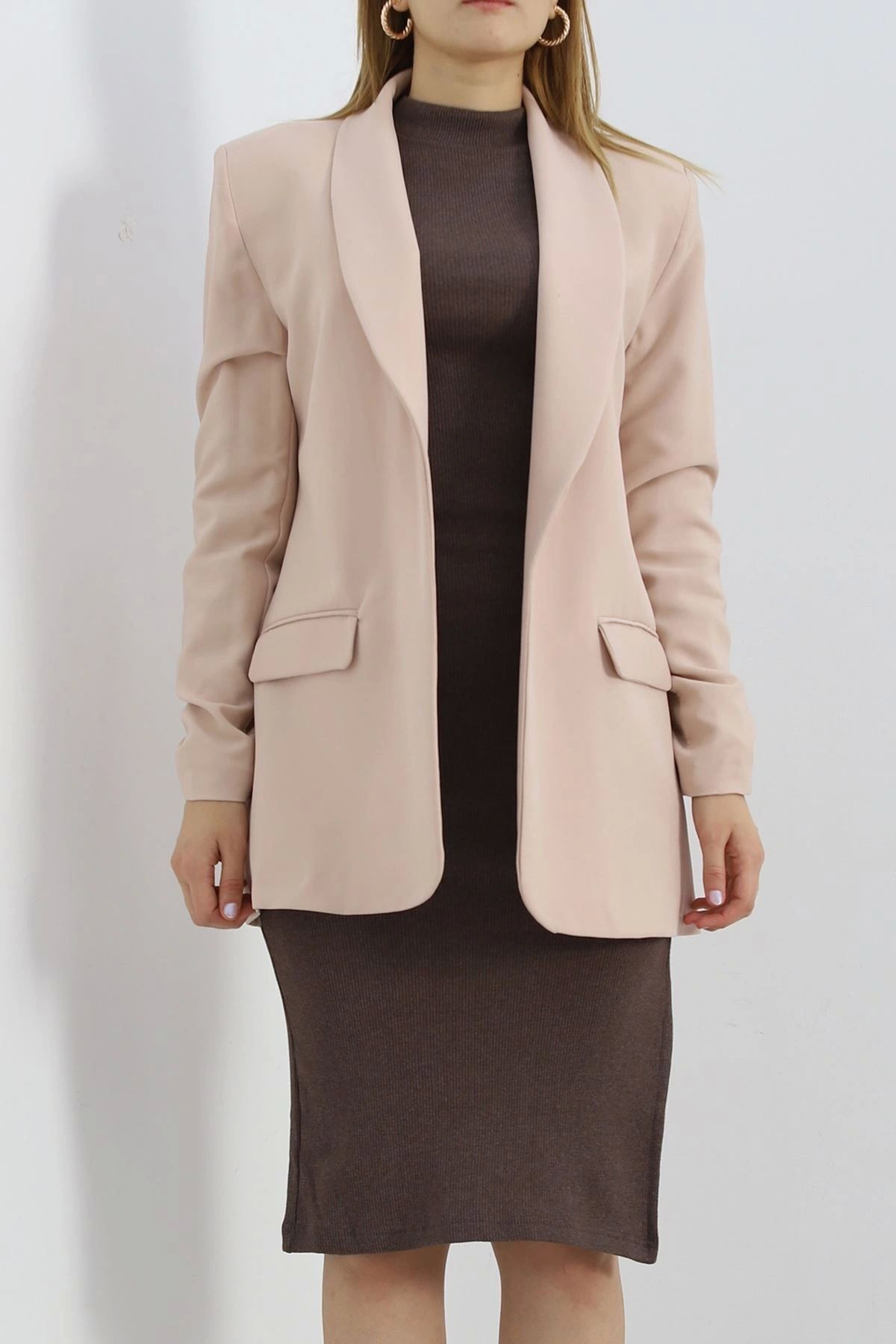 OurStyles Kol Büzgülü Blazer Ceket Vizon - 18927.1247.