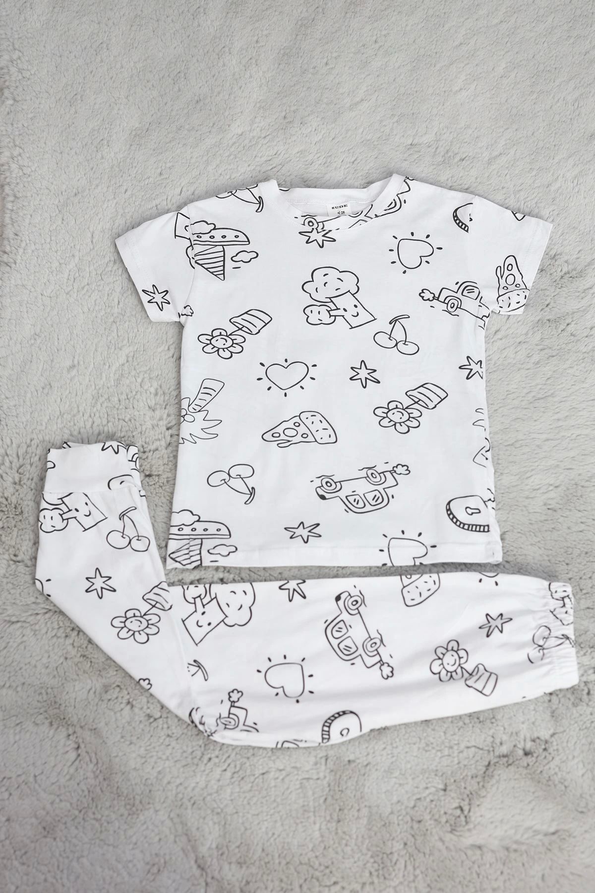 OurStyles 7-10 Yaş Boyanabilir Çocuk Pijama Takımı Beyaz