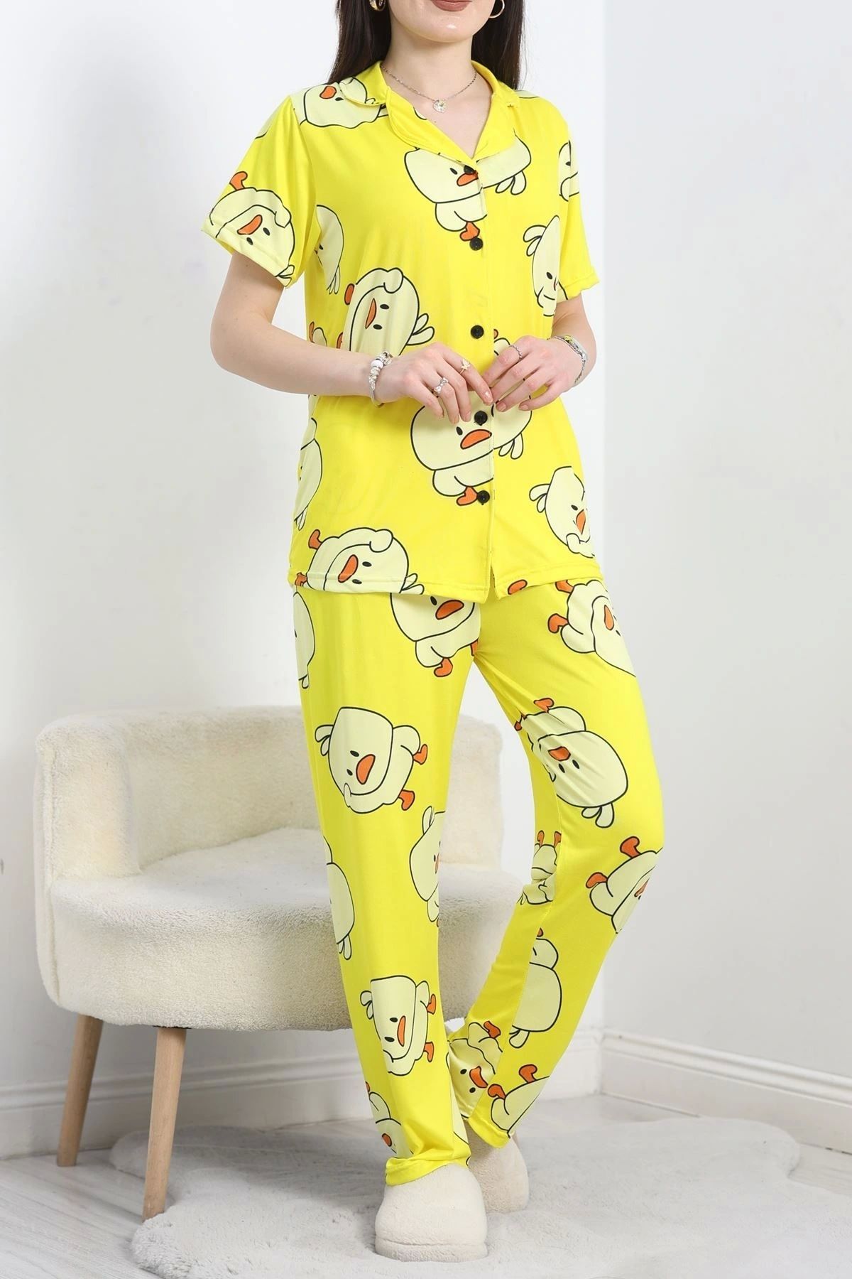 OurStyles Milan Kumaş Düğmeli Pijama Takımı Sarı - 50145.1857.