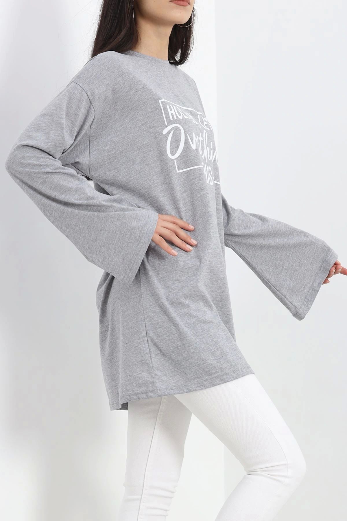 OurStyles Baskılı Oversize Suprem Tunik Gri - 20217.1567.