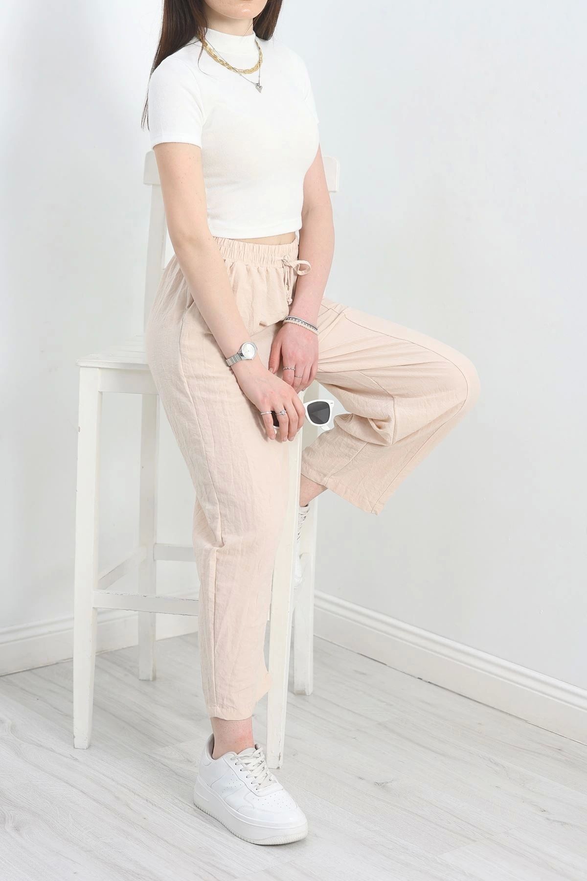 OurStyles Çımalı Şalvar Pantolon Krem2 - 320.1247.
