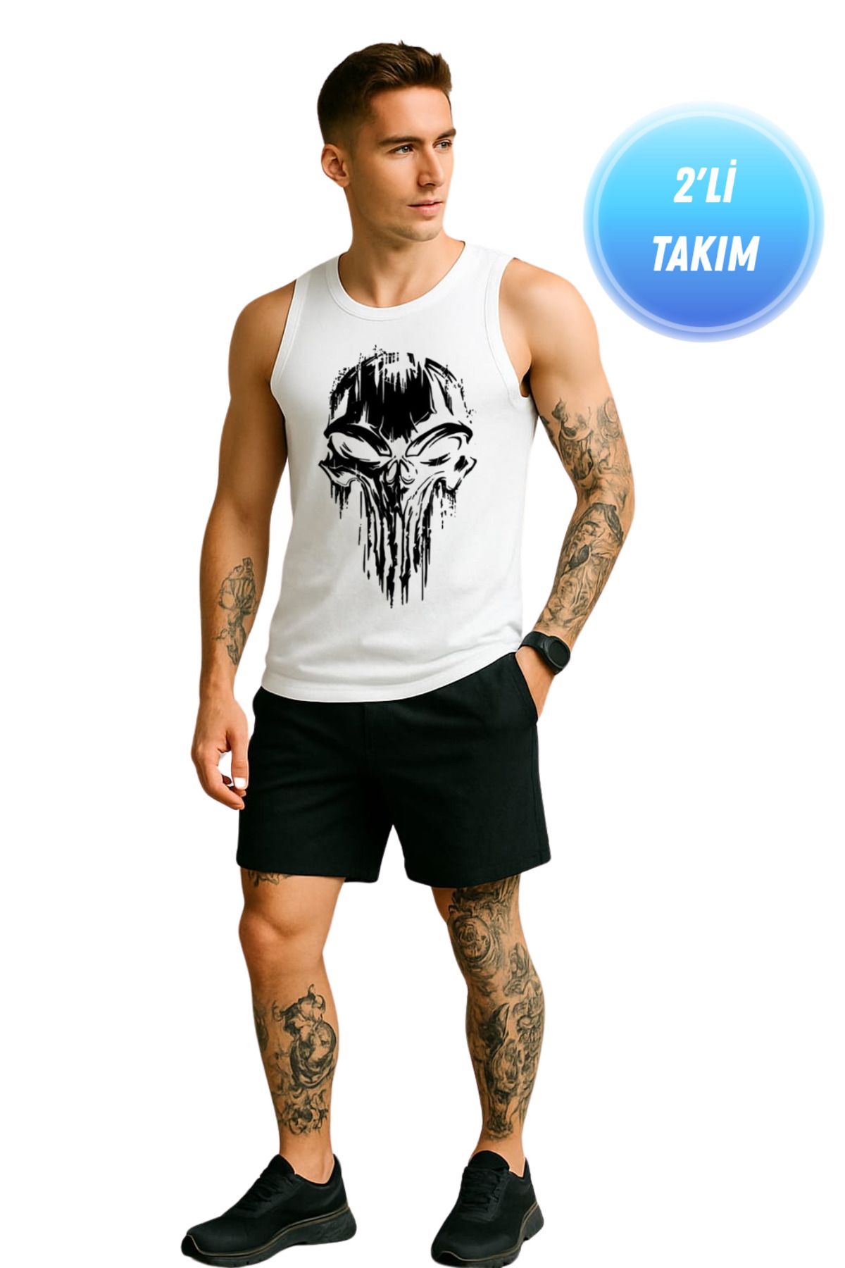TREND ALİSSE Erkek 2'li Takım Şort ve Atlet - Spor Alt Üst Takım Atlet & Kısa Şort Bermuda