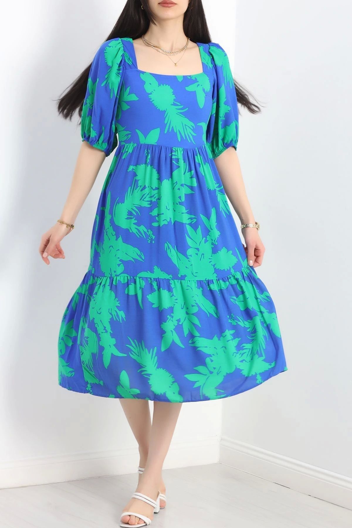 OurStyles Çerçeve Yaka Elbise Saksyeşil - 1010.1247.