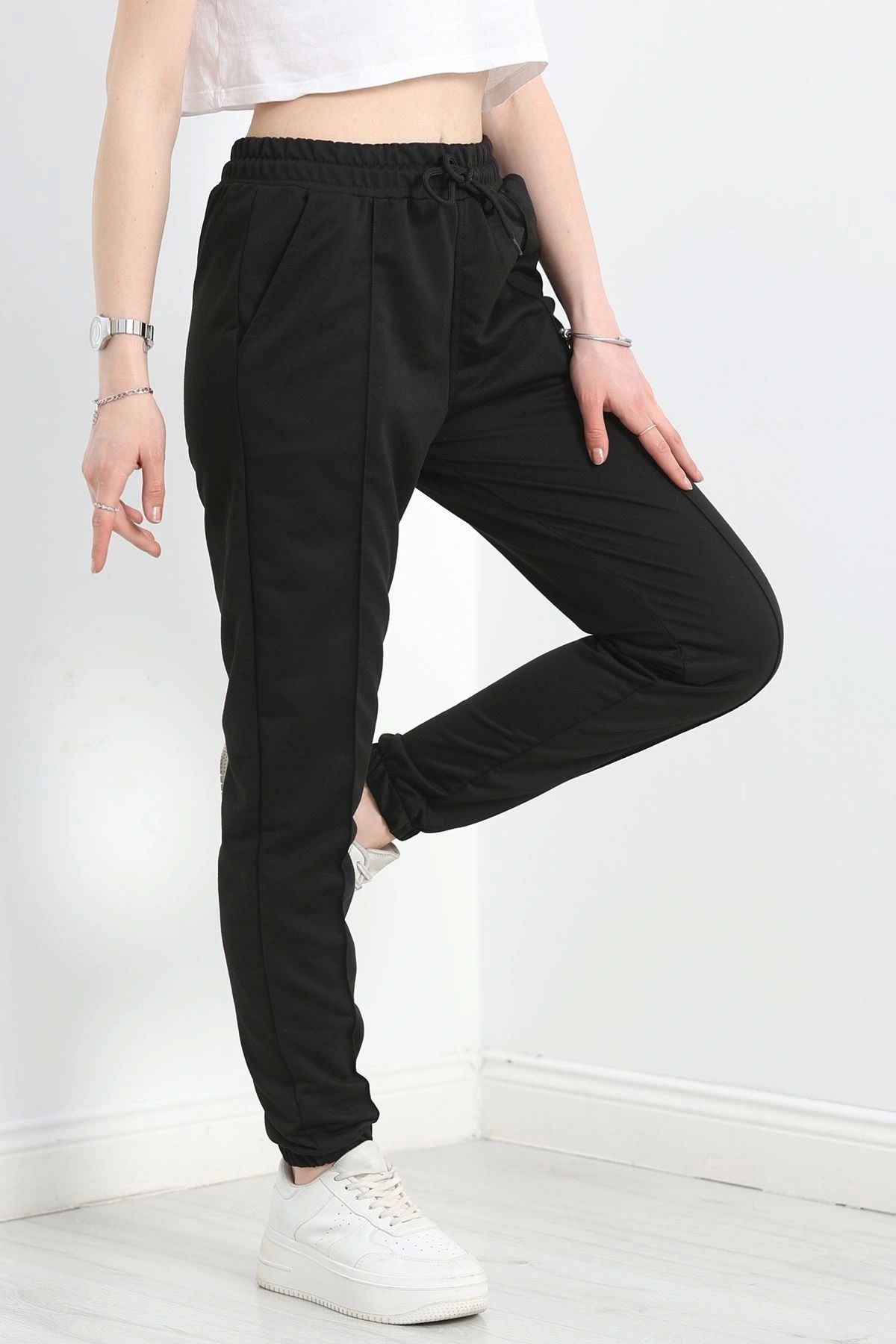 OurStyles Paça Lastikli 1.Sınıf Penye Eşofman Altı Siyah - 40510.1431.