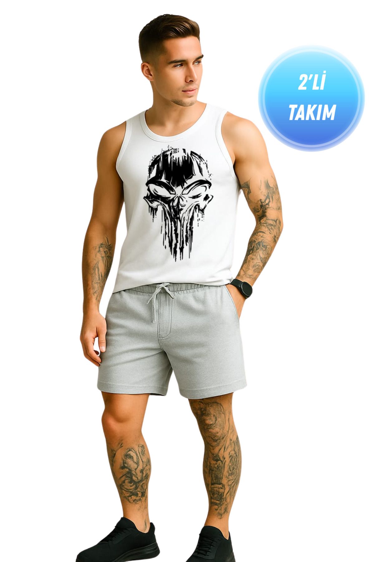 TREND ALİSSE Erkek 2'li Takım Şort ve Atlet - Spor Alt Üst Takım Atlet & Kısa Şort Bermuda