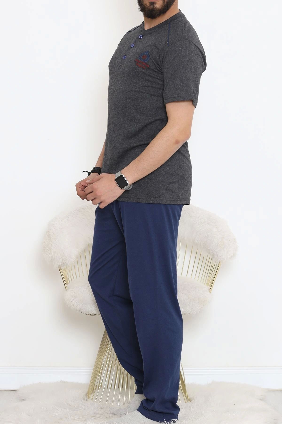 OurStyles Düğmeli Erkek Pijama Takımı Fümelaci - 17370.1048.
